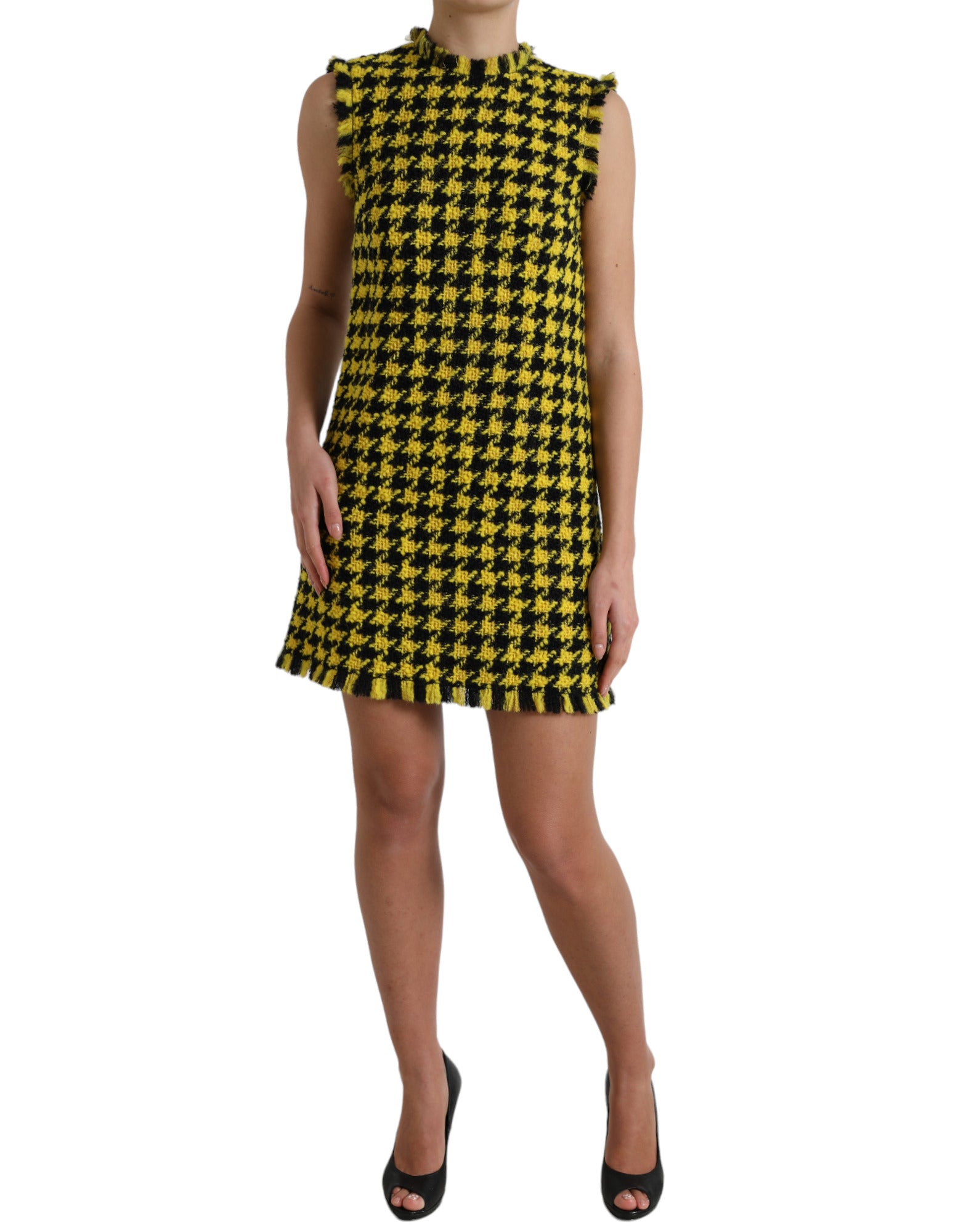 Dolce & Gabbana Yellow Houndstooth Sleeveless Aline Mini Dress -   -  Dolce & Gabbana.