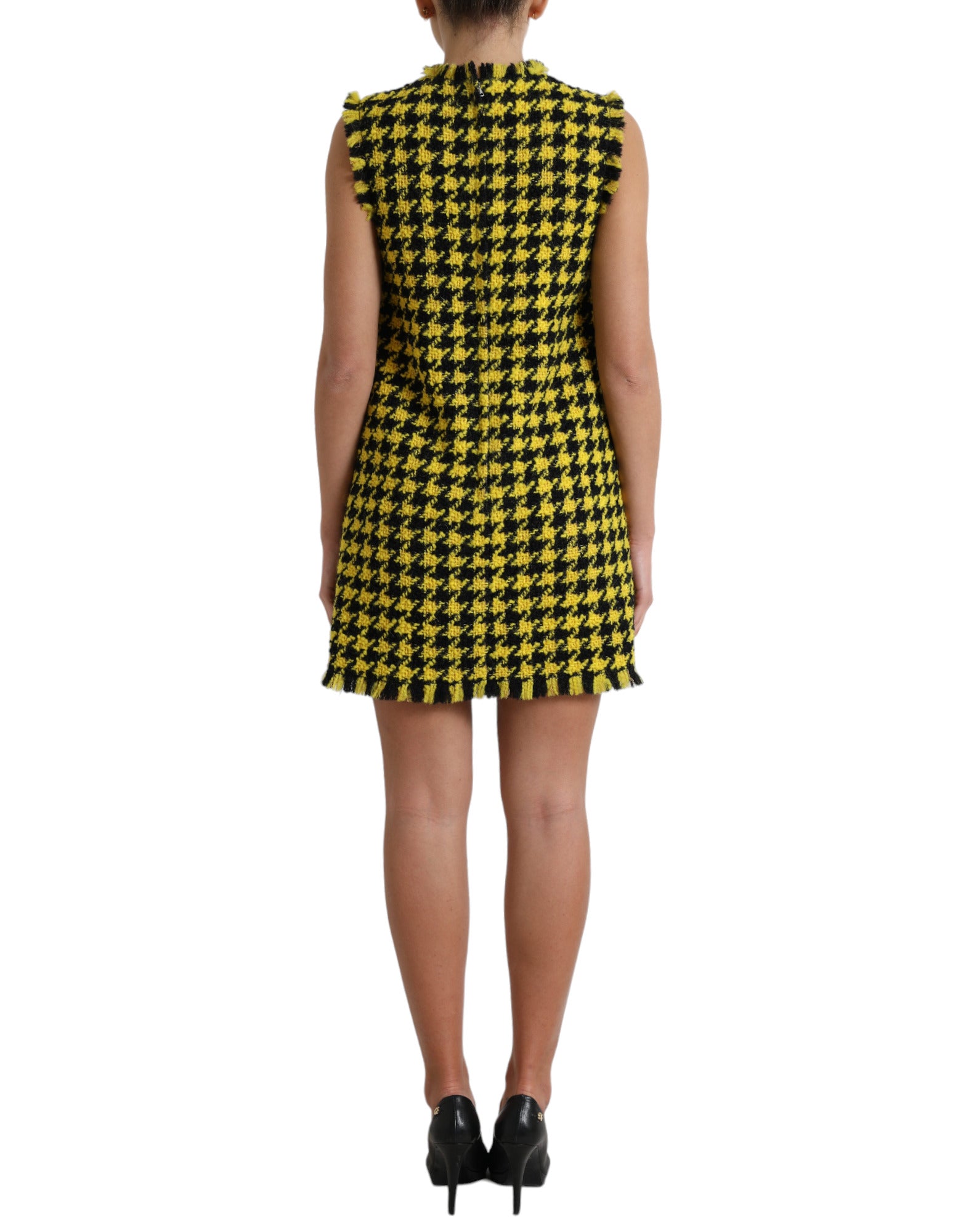 Dolce & Gabbana Yellow Houndstooth Sleeveless Aline Mini Dress -   -  Dolce & Gabbana.