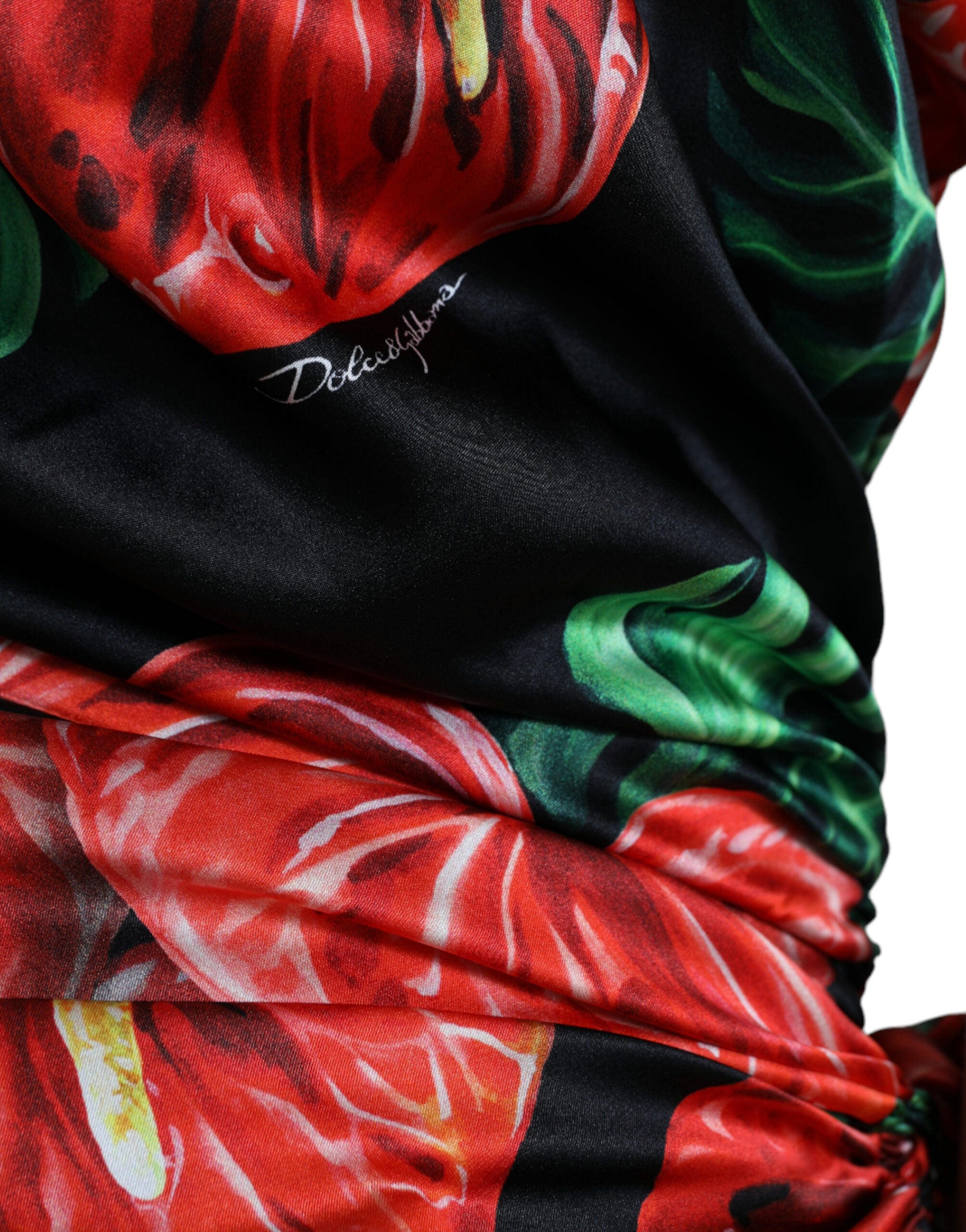 Dolce & Gabbana Black Shiny Silk Floral Print Draped Dress -   -  Dolce & Gabbana.
