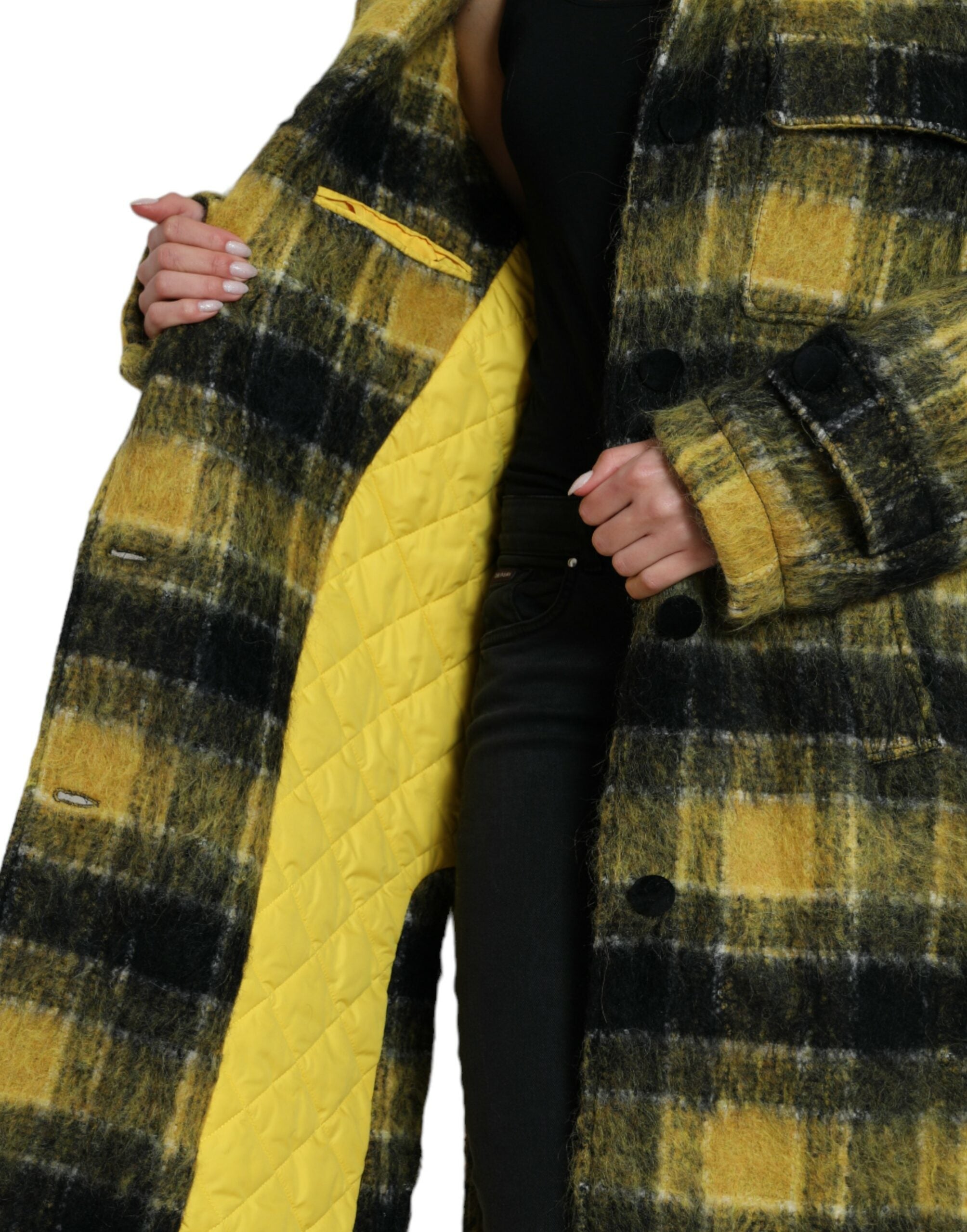 Dolce & Gabbana Yellow Plaid Long Sleeve Casual Coat Jacket -   -  Dolce & Gabbana.