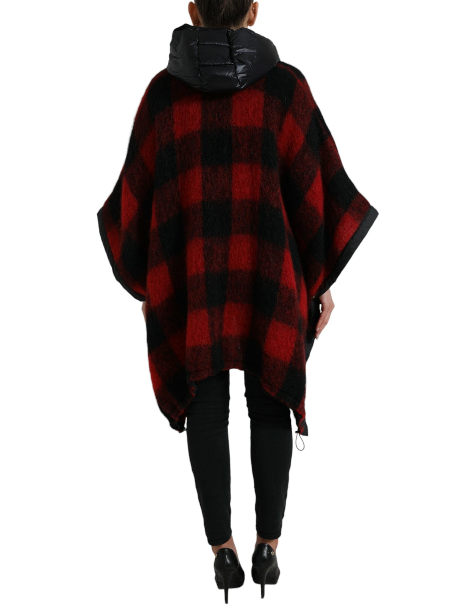 Dolce & Gabbana Black Red Buffalo Check Hooded Poncho Jacket -   -  Dolce & Gabbana.