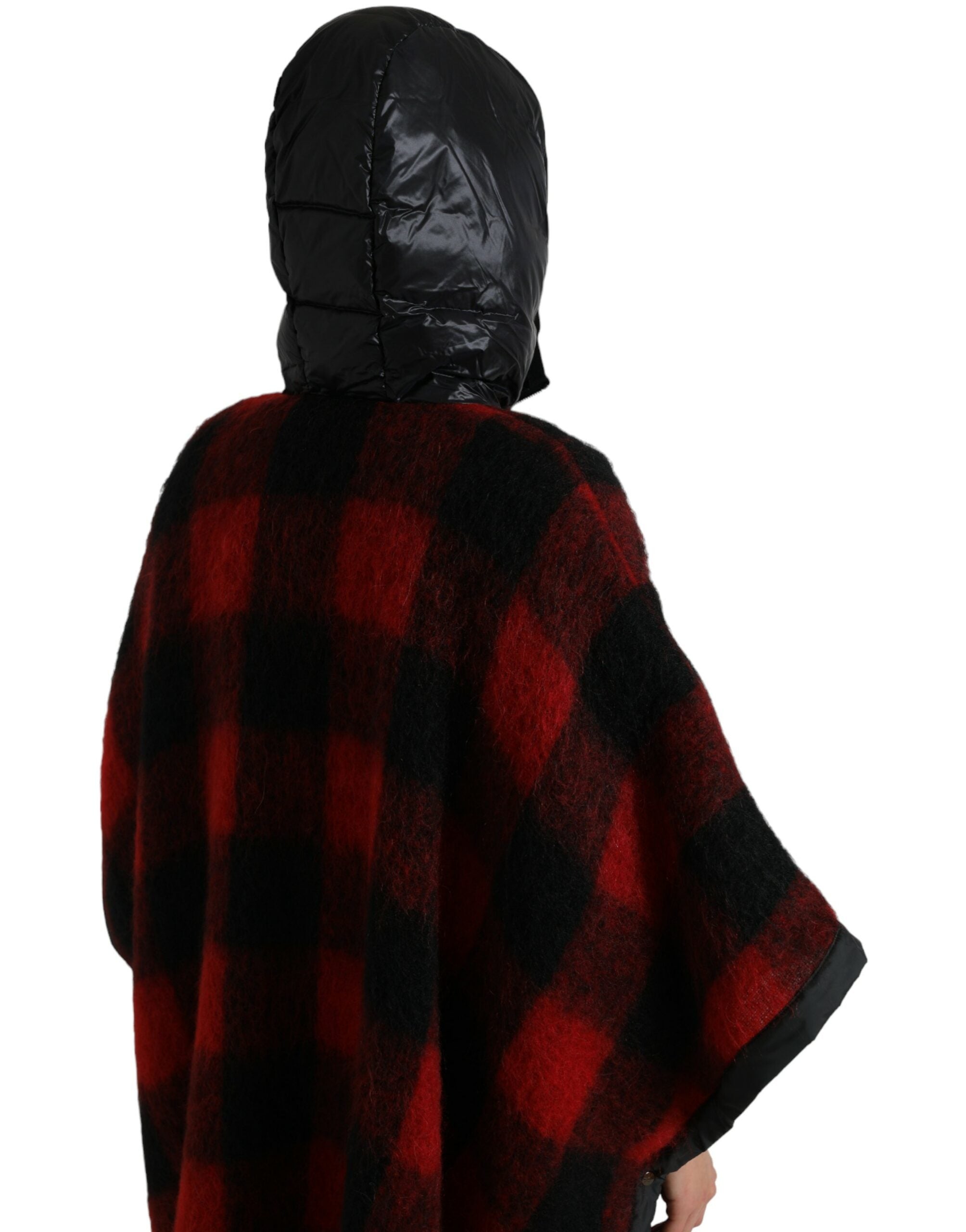 Dolce & Gabbana Black Red Buffalo Check Hooded Poncho Jacket -   -  Dolce & Gabbana.