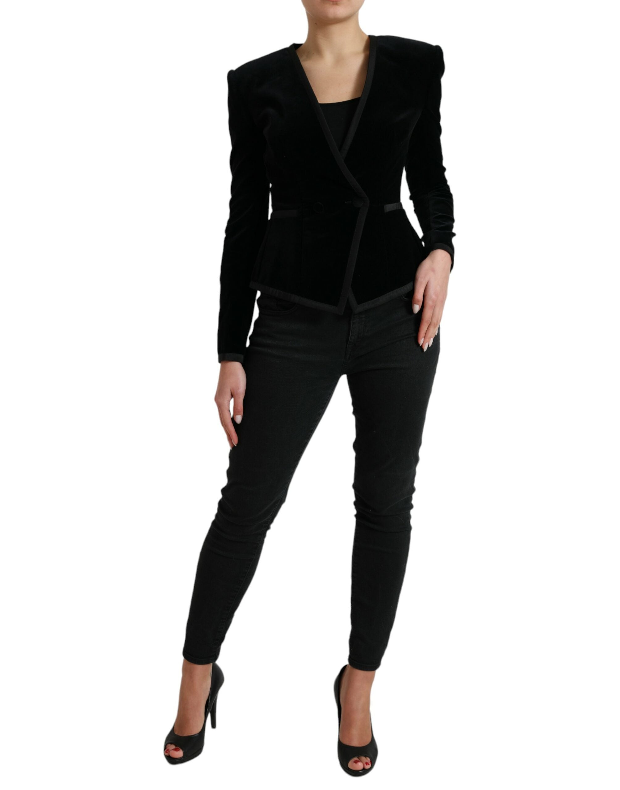 Dolce & Gabbana Black Velvet Cotton Double Breasted Jacket -   -  Dolce & Gabbana.