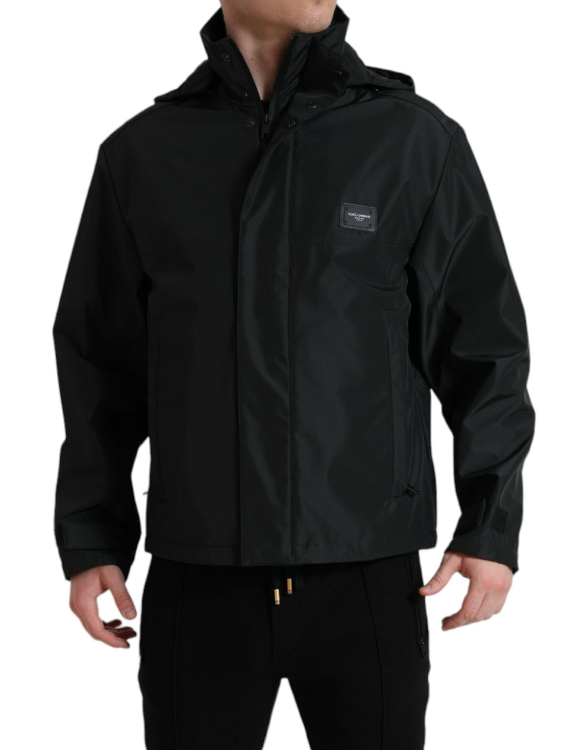 Dolce & Gabbana Black Polyester Logo Plaque Hooded Jacket -   -  Dolce & Gabbana.