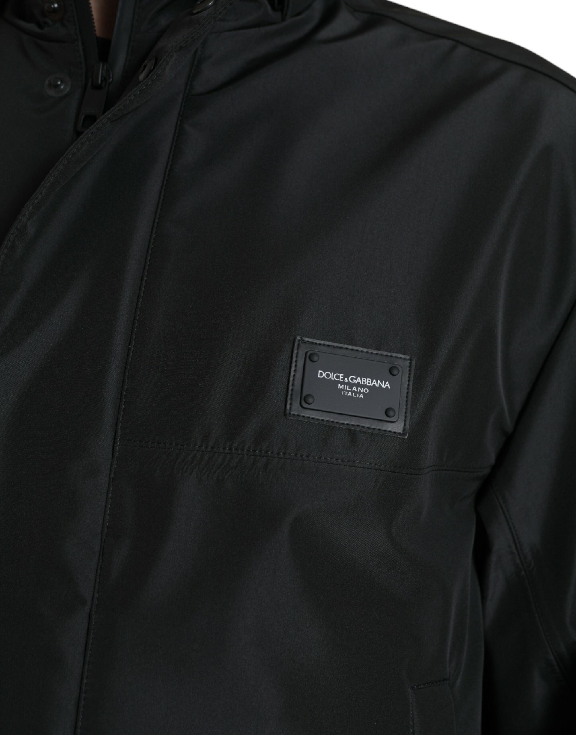 Dolce & Gabbana Black Polyester Logo Plaque Hooded Jacket -   -  Dolce & Gabbana.
