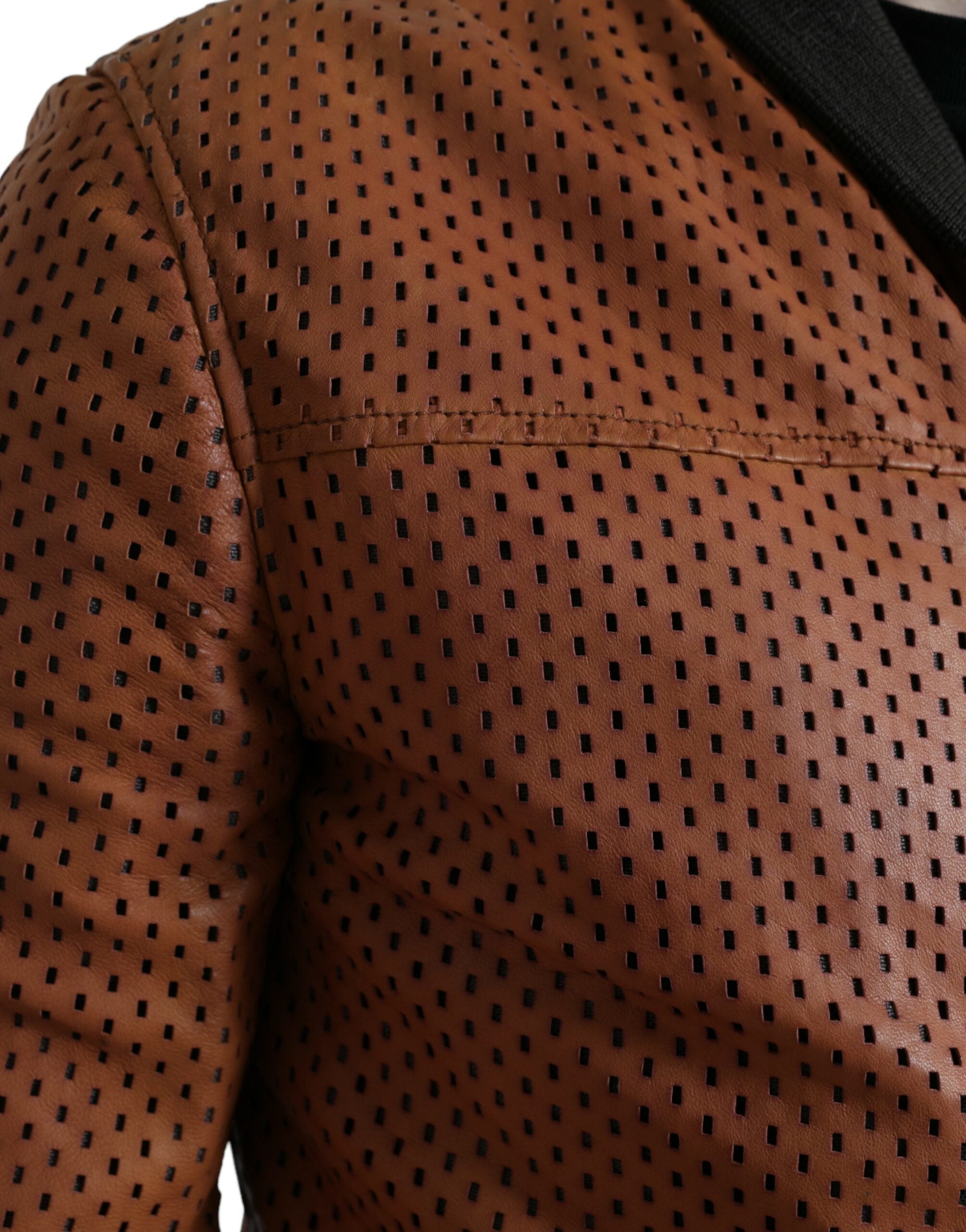 Dolce & Gabbana Brown Lambskin Leather Perforated Jacket -   -  Dolce & Gabbana.