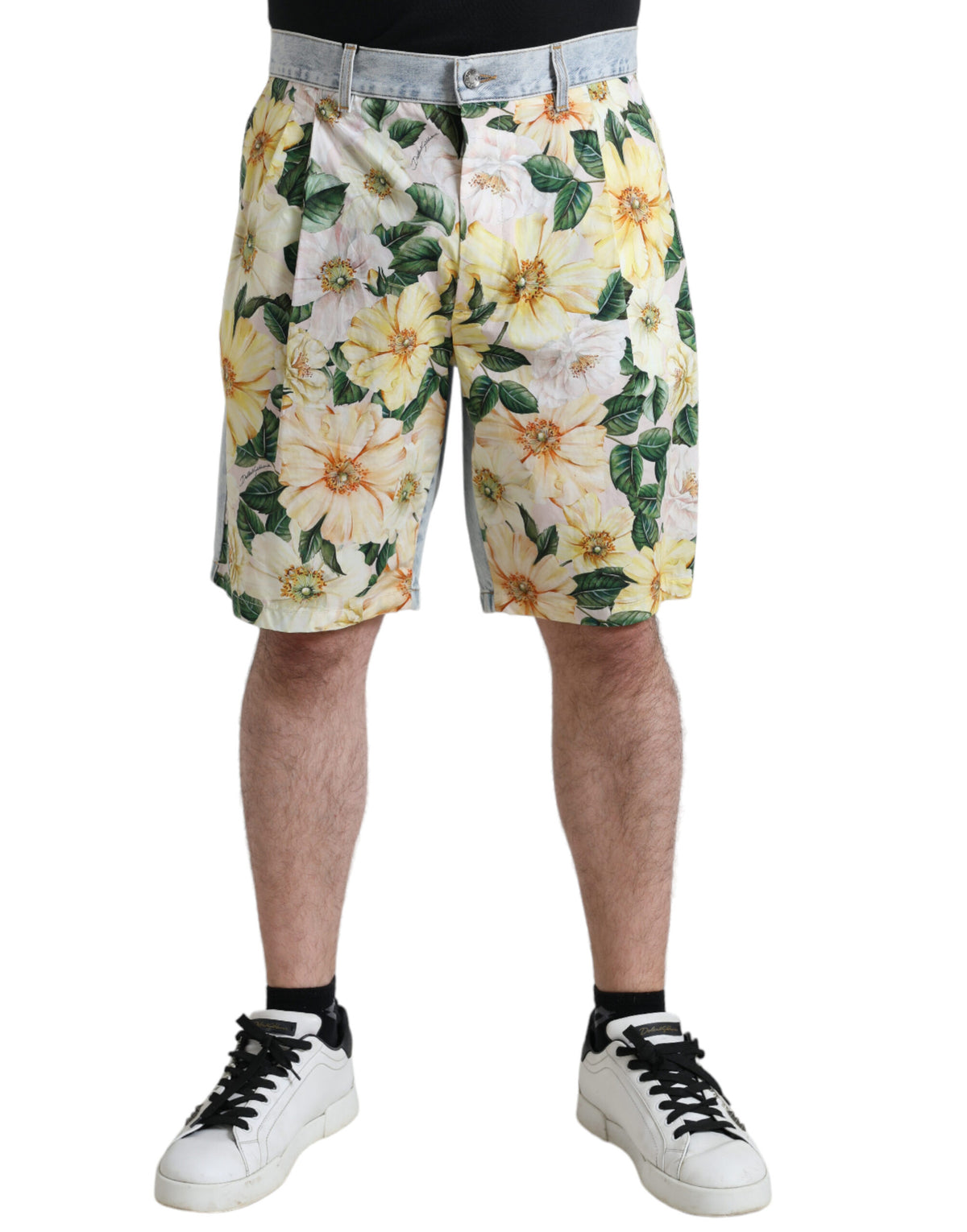 Dolce & Gabbana Multicolor Floral Print Denim Bermuda Shorts -   -  Dolce & Gabbana.