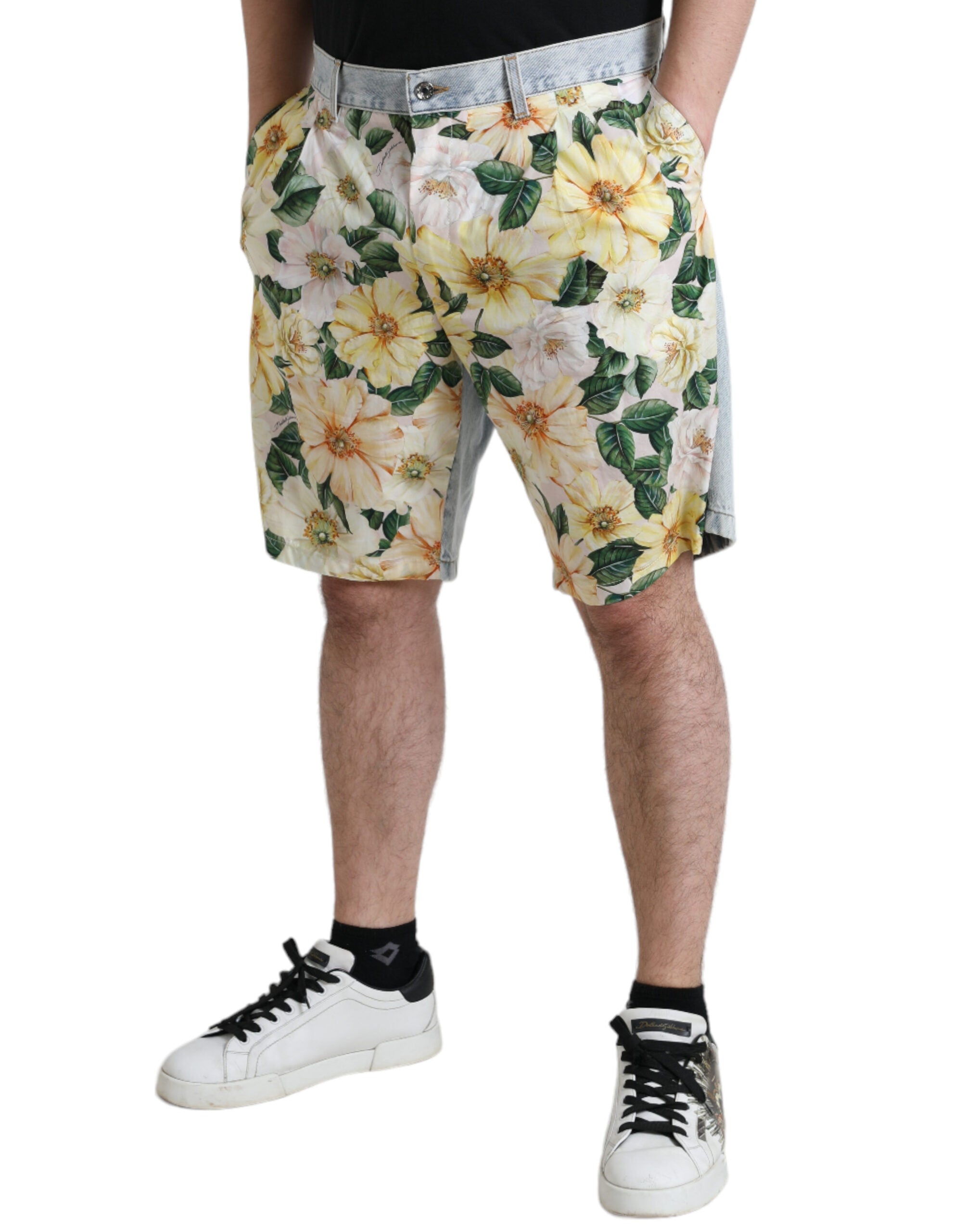 Dolce & Gabbana Multicolor Floral Print Denim Bermuda Shorts -   -  Dolce & Gabbana.