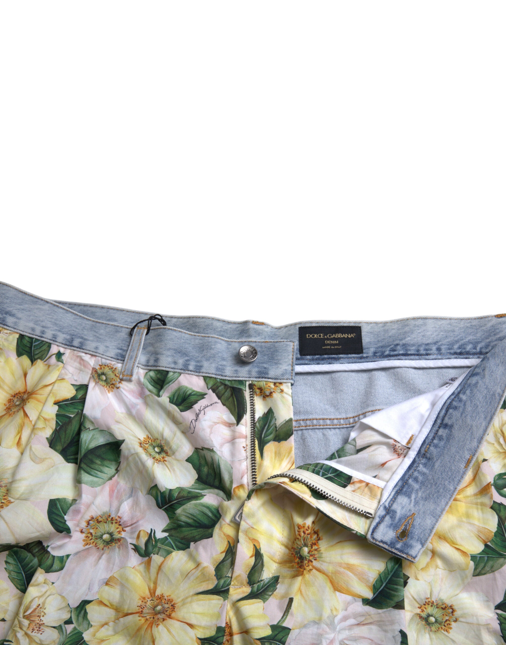 Dolce & Gabbana Multicolor Floral Print Denim Bermuda Shorts -   -  Dolce & Gabbana.