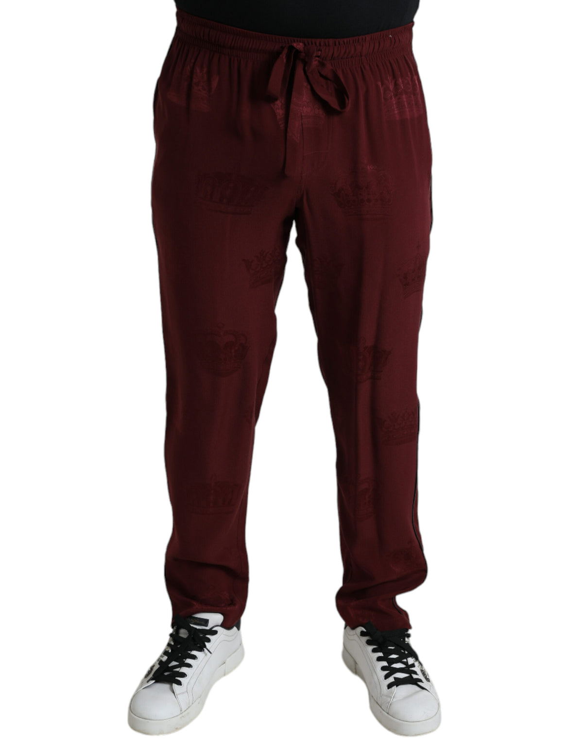 Dolce & Gabbana Maroon Crown Pattern Silk Pajama Pants -   -  Dolce & Gabbana.