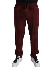 Dolce & Gabbana Maroon Crown Pattern Silk Pajama Pants -   -  Dolce & Gabbana.