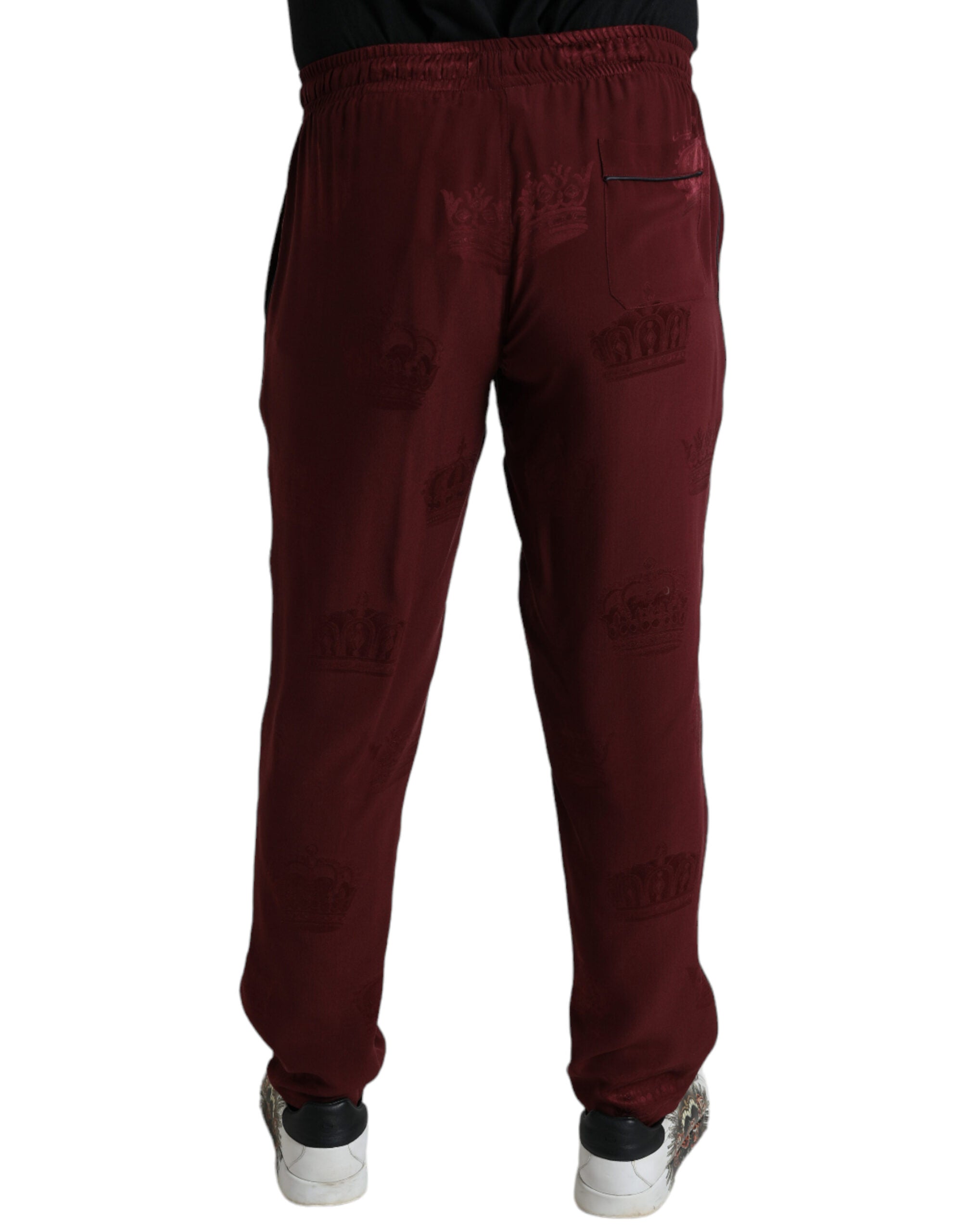 Dolce & Gabbana Maroon Crown Pattern Silk Pajama Pants -   -  Dolce & Gabbana.