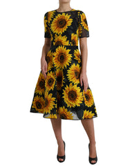 Dolce & Gabbana Black Sunflower Print Nylon A-line Midi Dress -   -  Dolce & Gabbana.