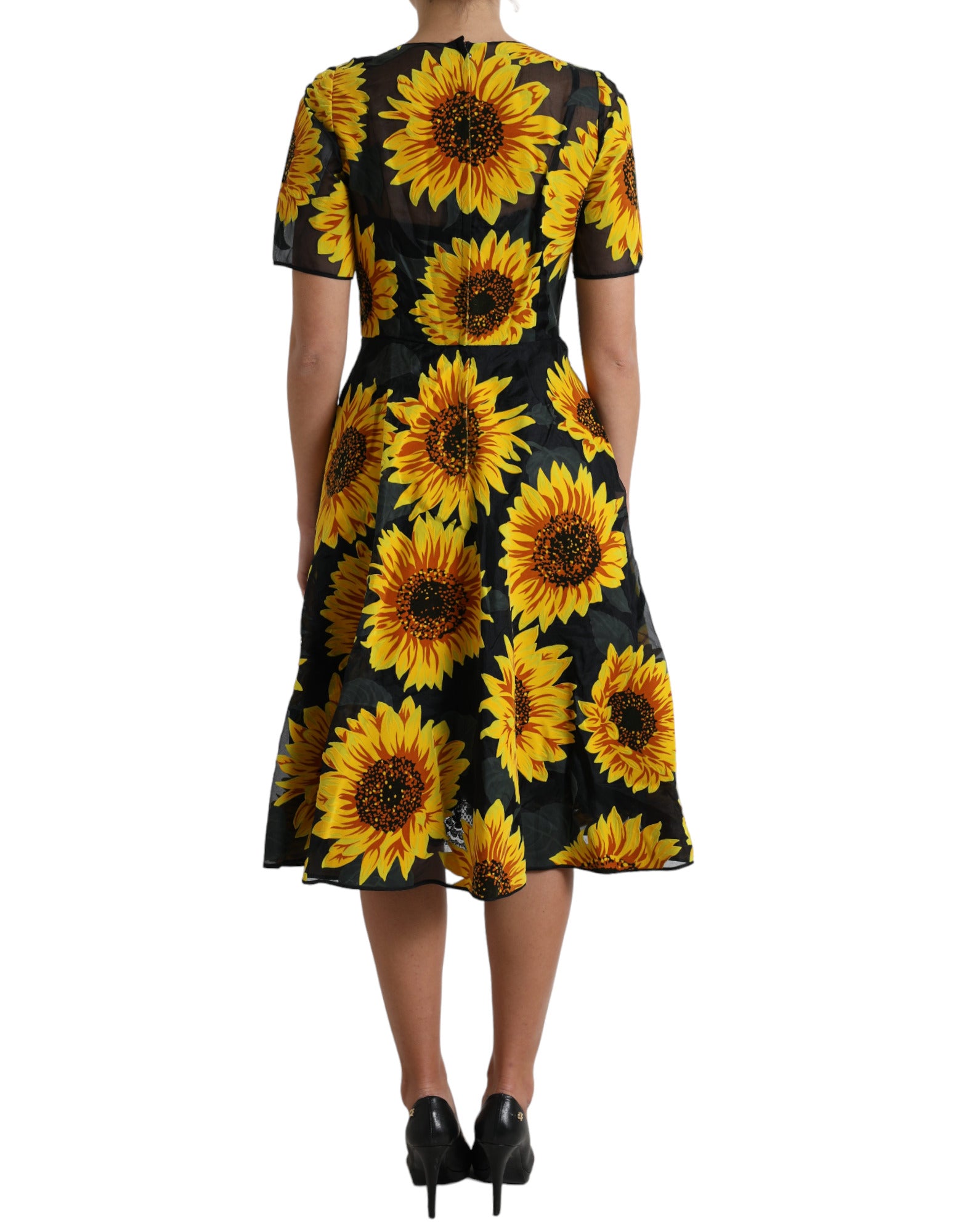 Dolce & Gabbana Black Sunflower Print Nylon A-line Midi Dress -   -  Dolce & Gabbana.