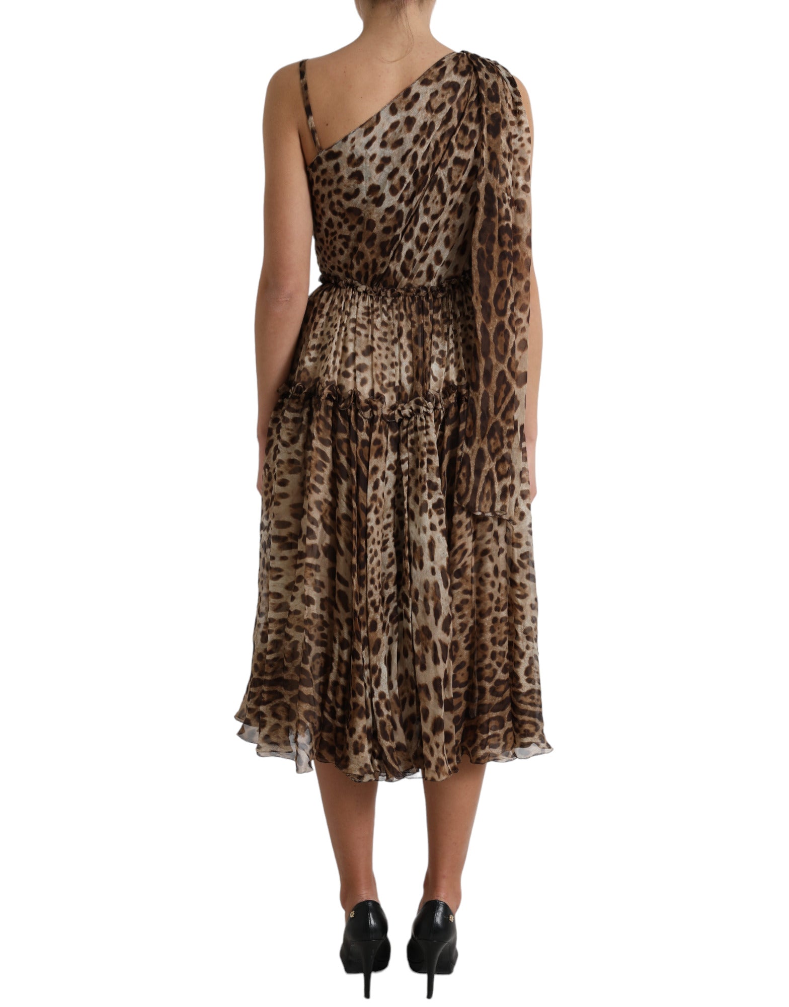 Dolce & Gabbana Brown Leopard Print Silk Ruffled Midi Dress -   -  Dolce & Gabbana.
