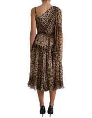 Dolce & Gabbana Brown Leopard Print Silk Ruffled Midi Dress -   -  Dolce & Gabbana.