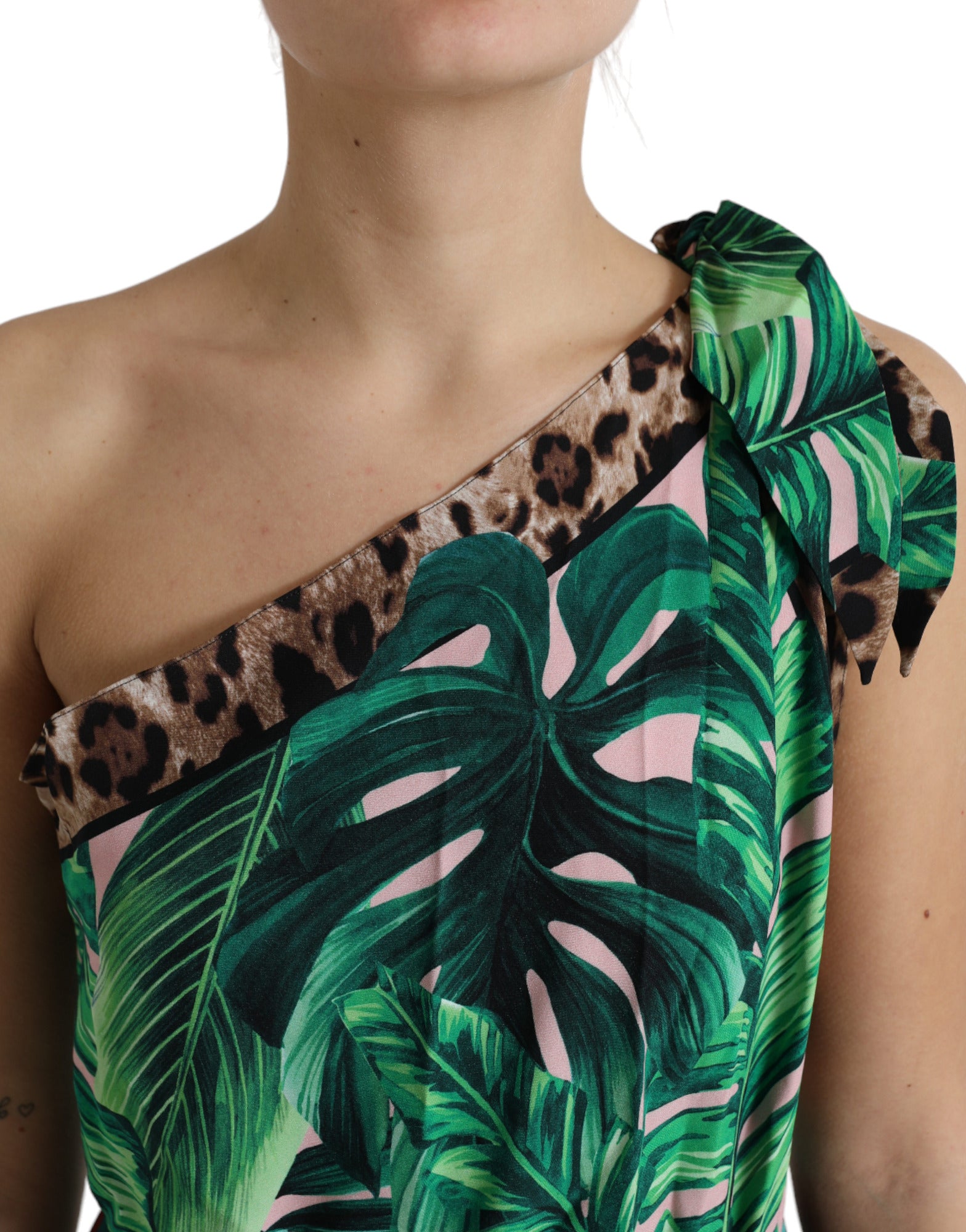 Dolce & Gabbana Green Tropical Jungle Print One Shoulder Midi Dress -   -  Dolce & Gabbana.