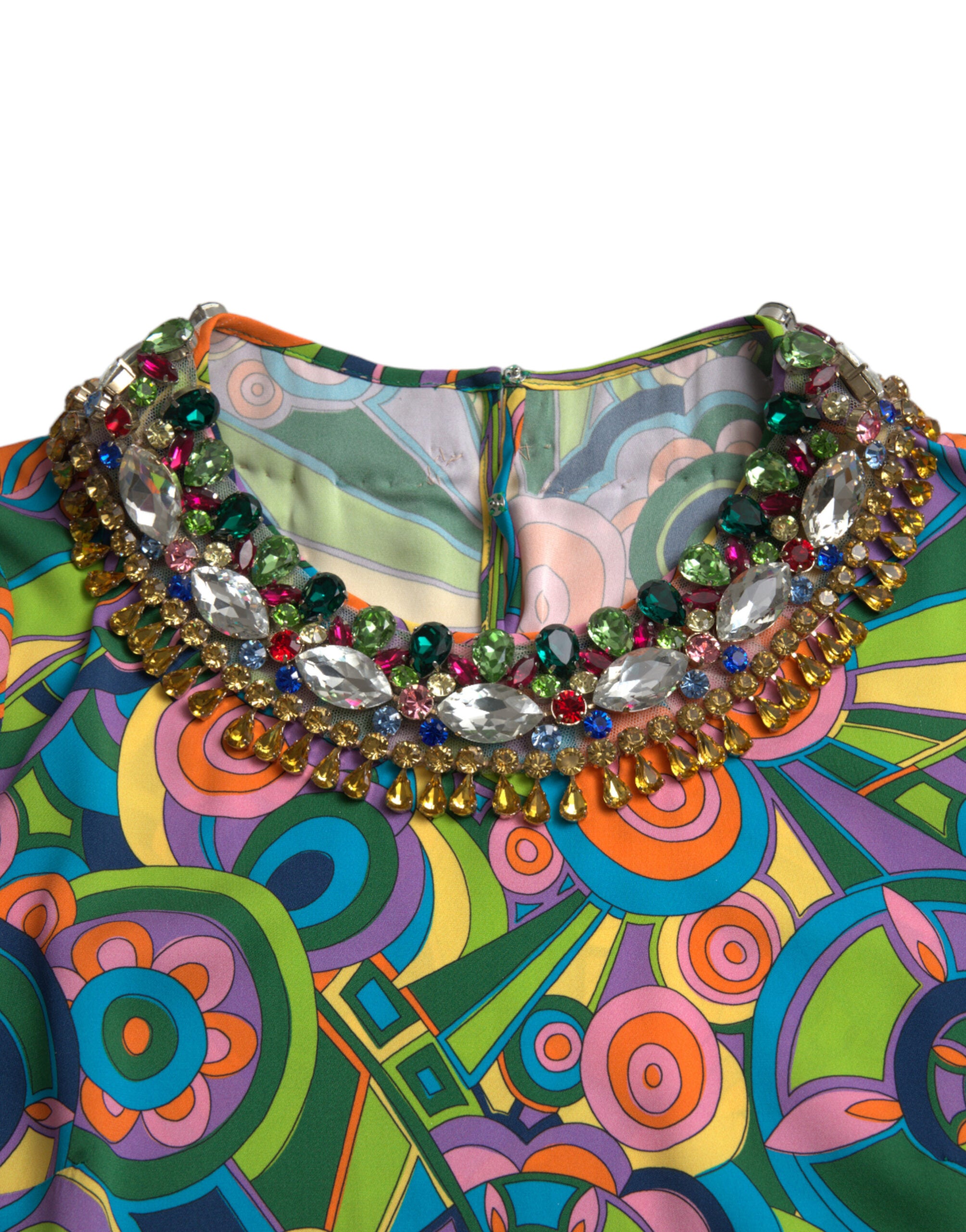Dolce & Gabbana Multicolor Geometric Print Silk Crystals Midi Dress -   -  Dolce & Gabbana.