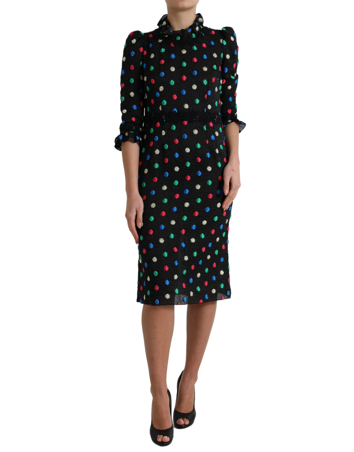 Dolce & Gabbana Black Polka Dot Ruffle Cotton Midi Dress -   -  Dolce & Gabbana.
