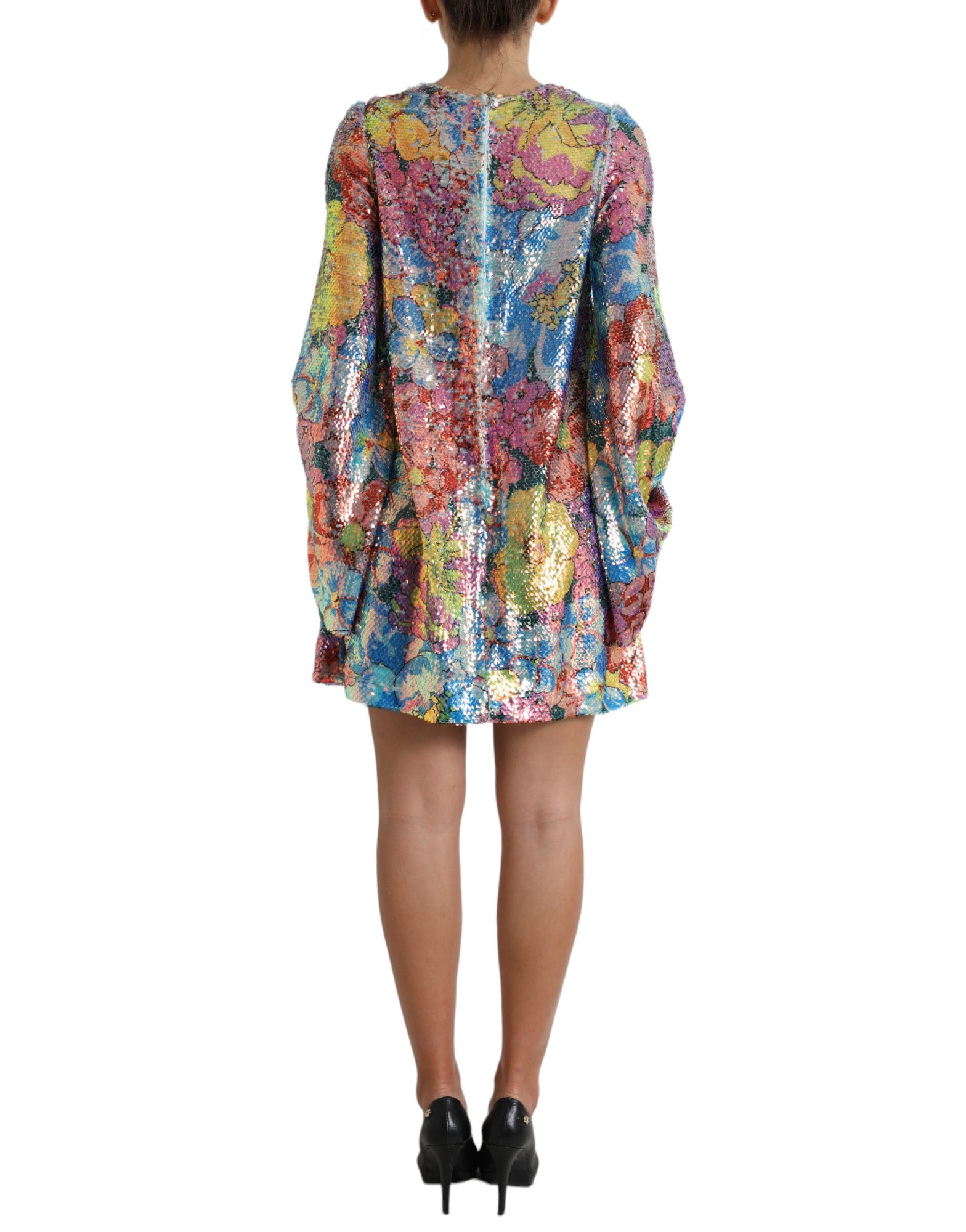 Dolce & Gabbana Multicolor Floral Sequined Shift Mini Dress -   -  Dolce & Gabbana.