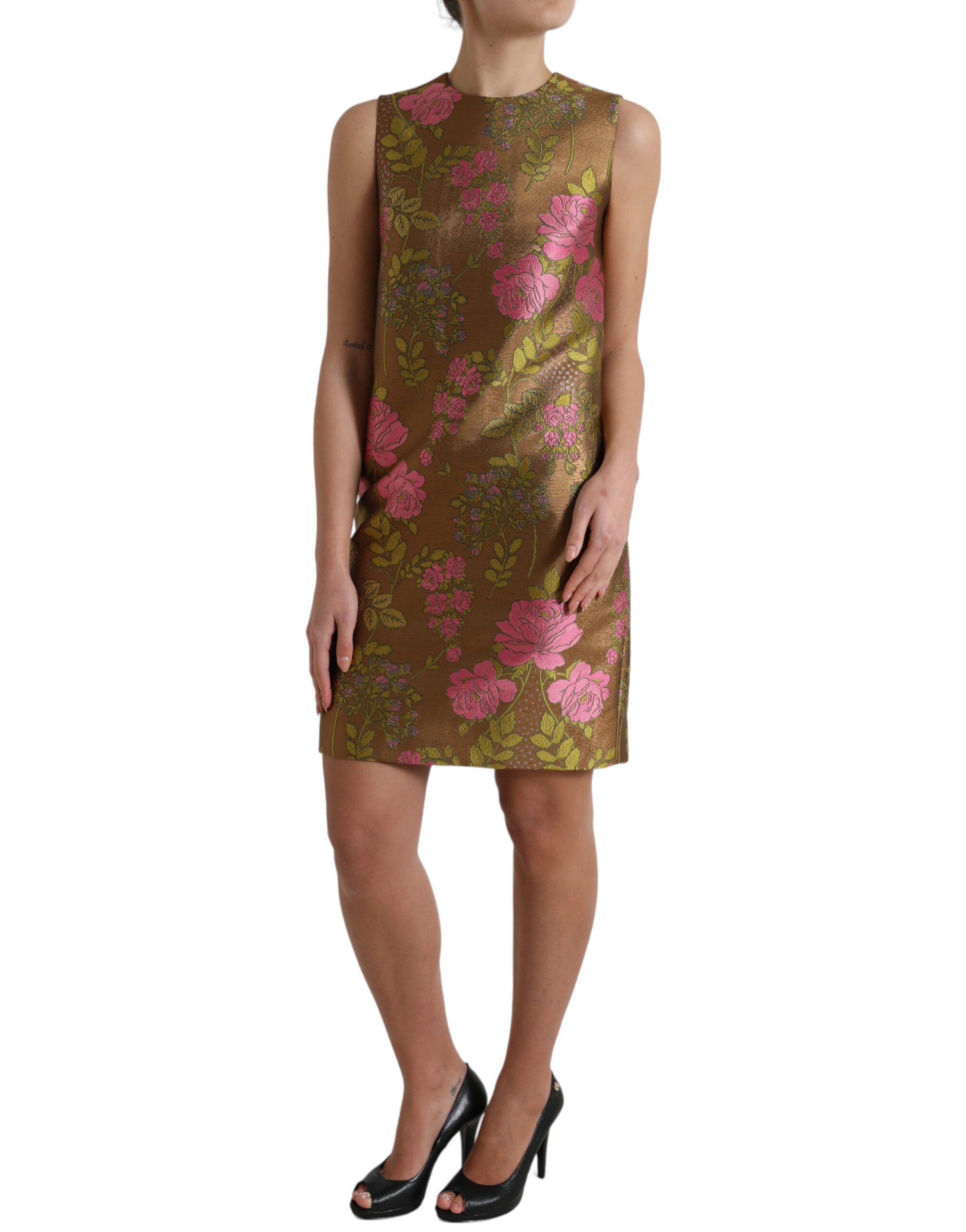 Dolce & Gabbana Brown Floral Jacquard Sleeveless Mini Dress -   -  Dolce & Gabbana.
