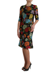 Dolce & Gabbana Black Floral Embroidery Knee Length Dress -   -  Dolce & Gabbana.