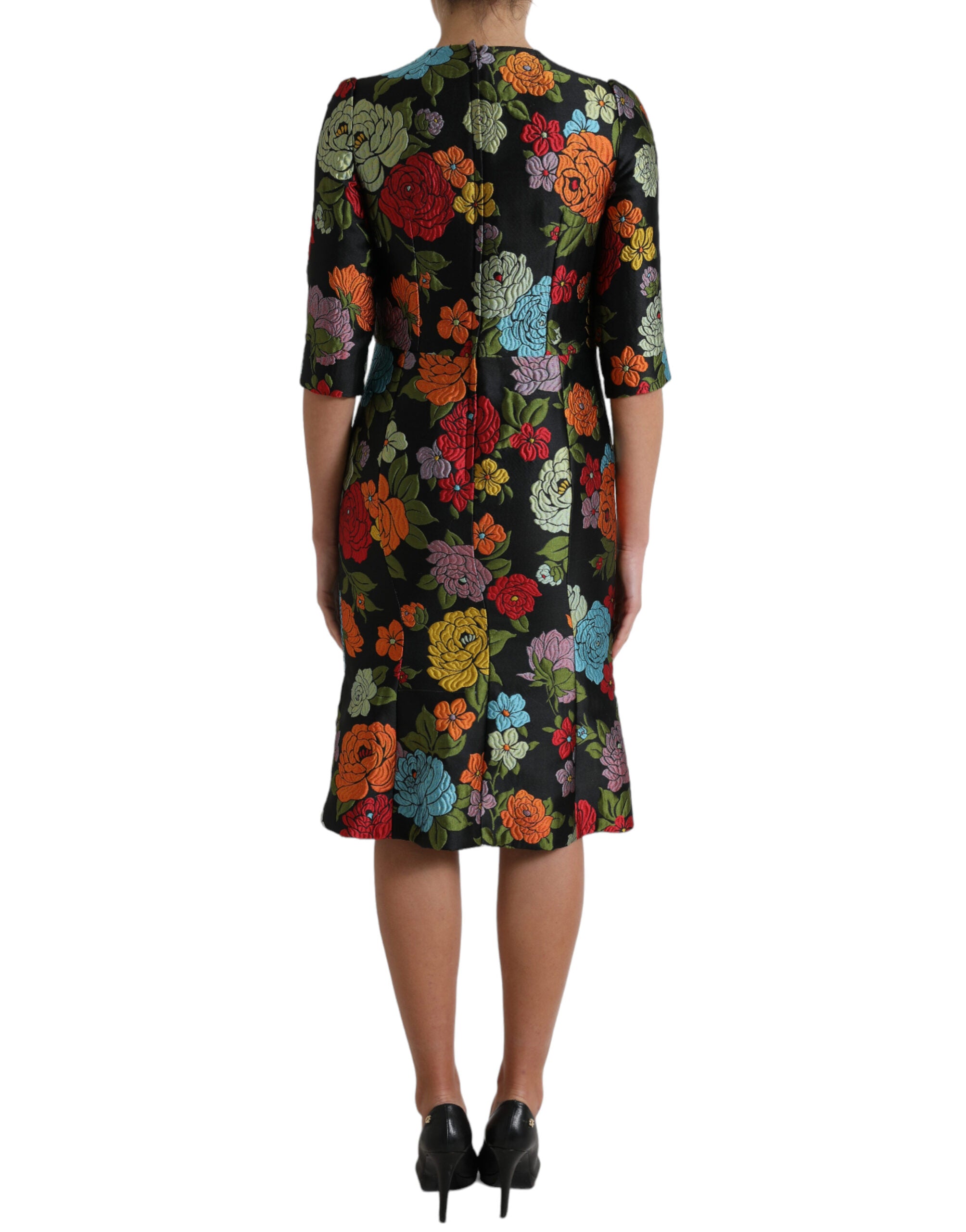 Dolce & Gabbana Black Floral Embroidery Knee Length Dress -   -  Dolce & Gabbana.