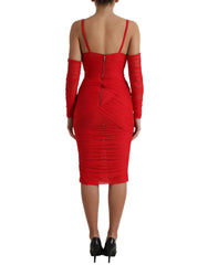 Dolce & Gabbana Red Nylon Stretch Cut Out Midi Dress -   -  Dolce & Gabbana.