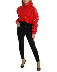 Dolce & Gabbana Shiny Red Hooded Cropped Short Coat Jacket -   -  Dolce & Gabbana.