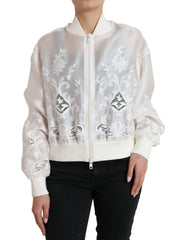 Dolce & Gabbana White Floral Lace Silk Full Zip Bomber Jacket -   -  Dolce & Gabbana.
