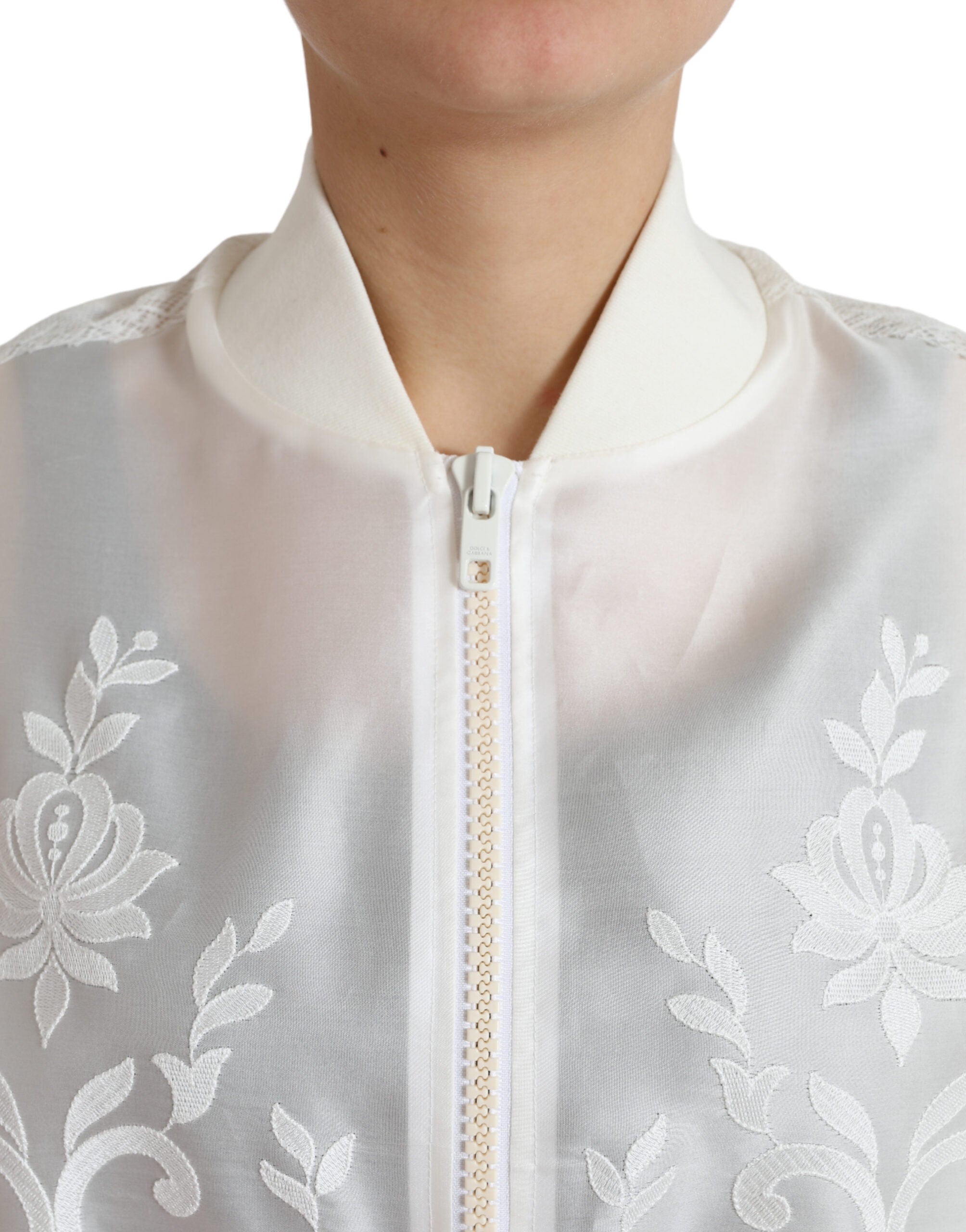 Dolce & Gabbana White Floral Lace Silk Full Zip Bomber Jacket -   -  Dolce & Gabbana.