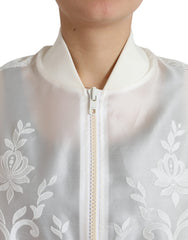 Dolce & Gabbana White Floral Lace Silk Full Zip Bomber Jacket -   -  Dolce & Gabbana.