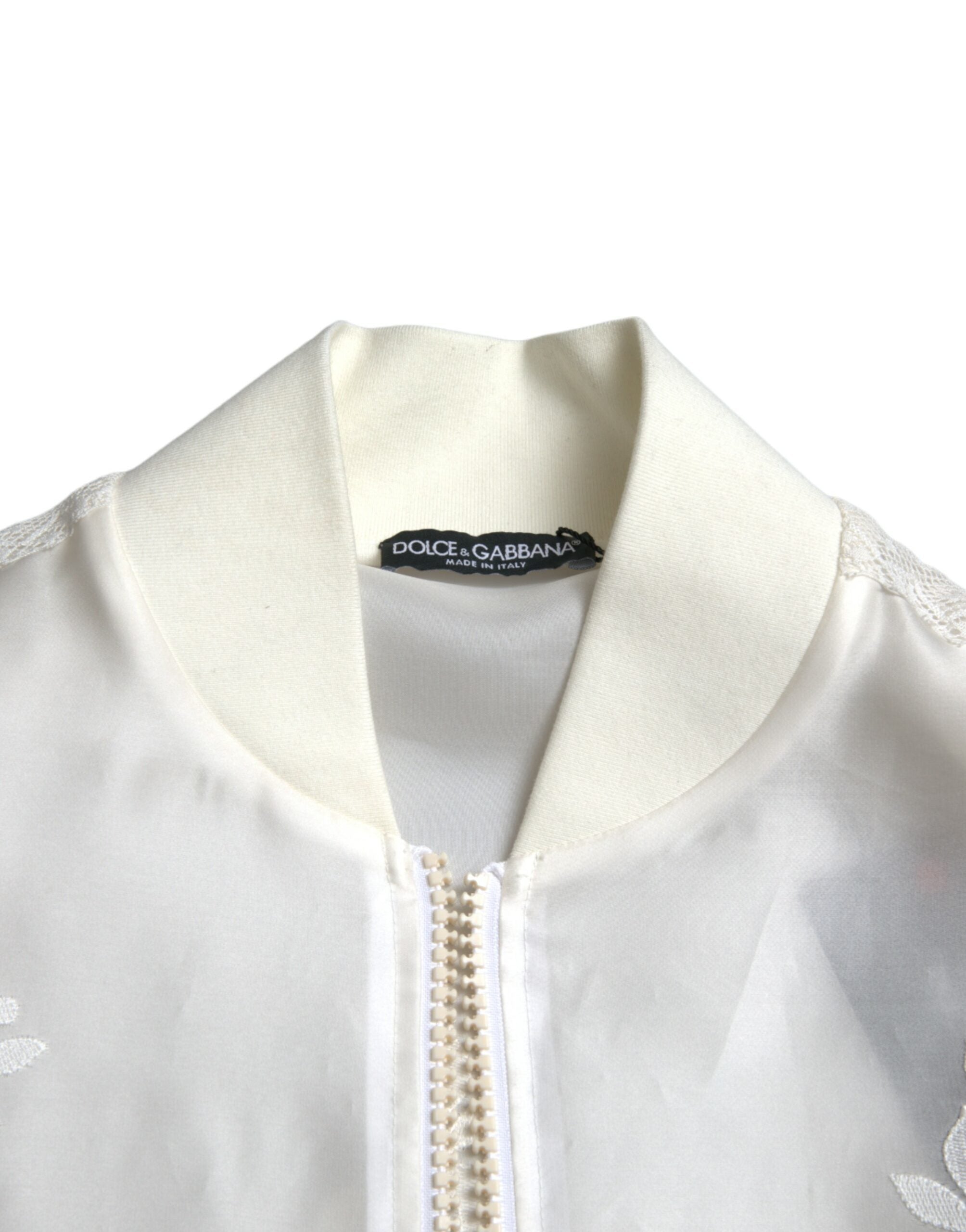 Dolce & Gabbana White Floral Lace Silk Full Zip Bomber Jacket -   -  Dolce & Gabbana.