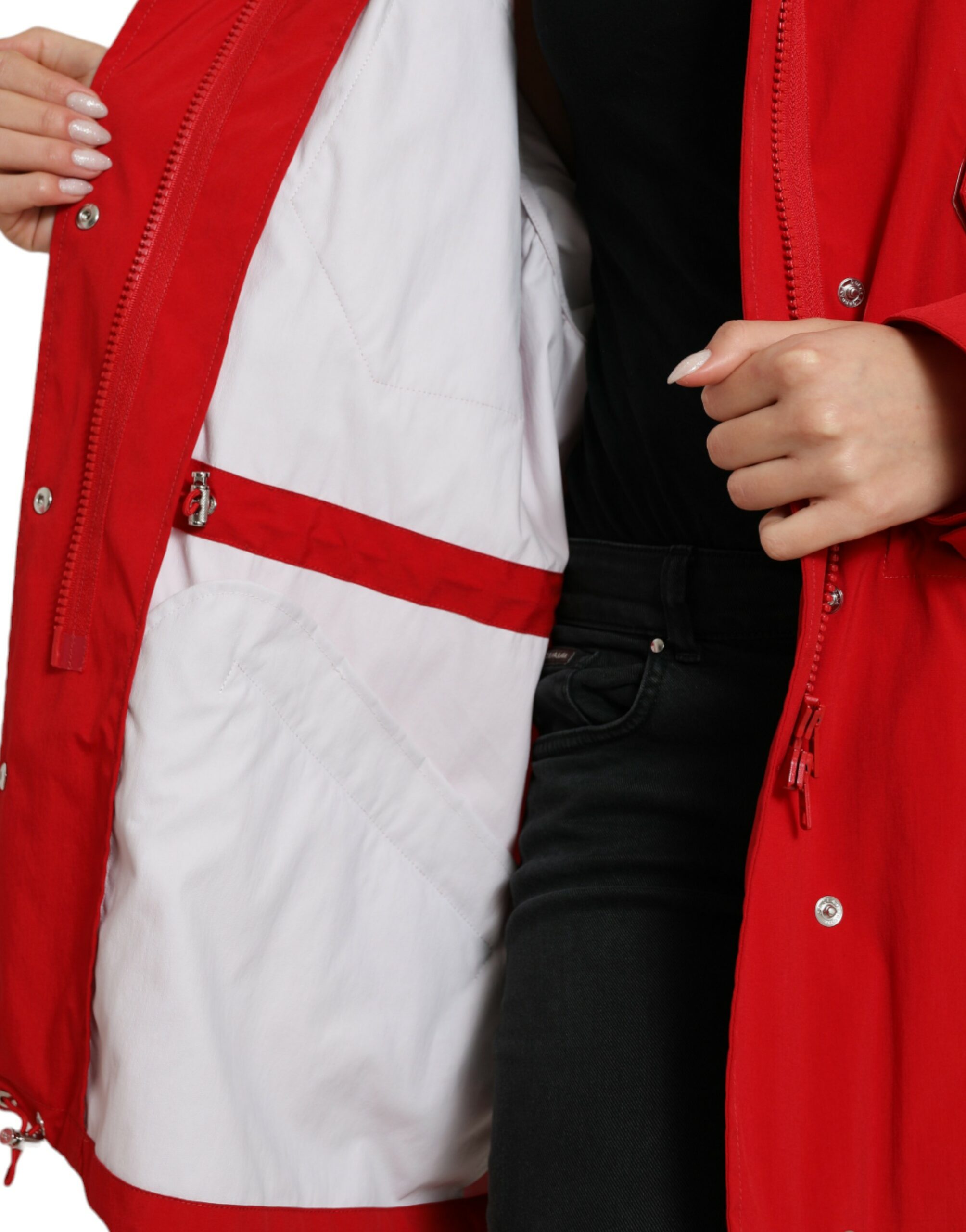 Dolce & Gabbana Red Polyester Hooded Button Rain Coat Jacket -   -  Dolce & Gabbana.