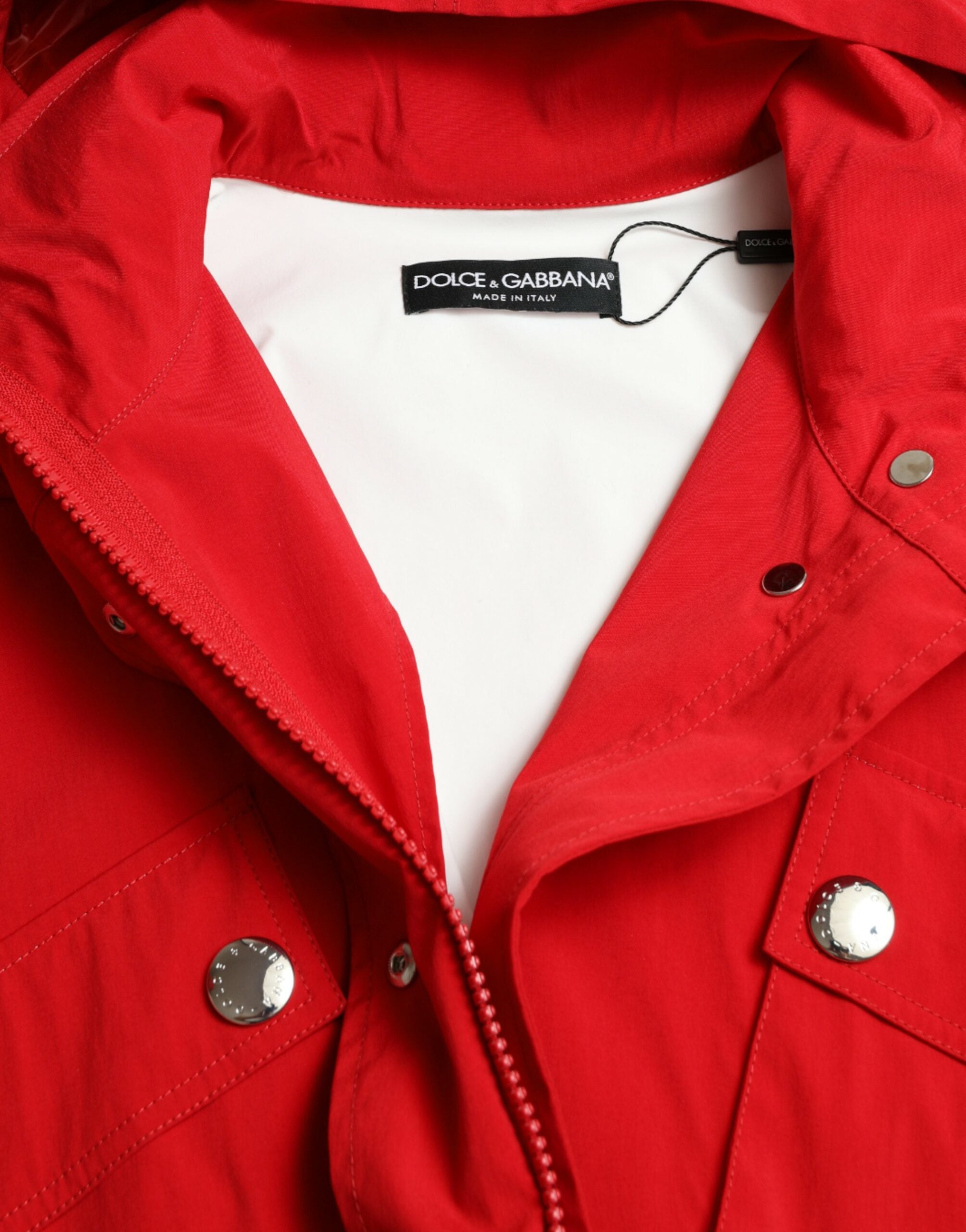 Dolce & Gabbana Red Polyester Hooded Button Rain Coat Jacket -   -  Dolce & Gabbana.