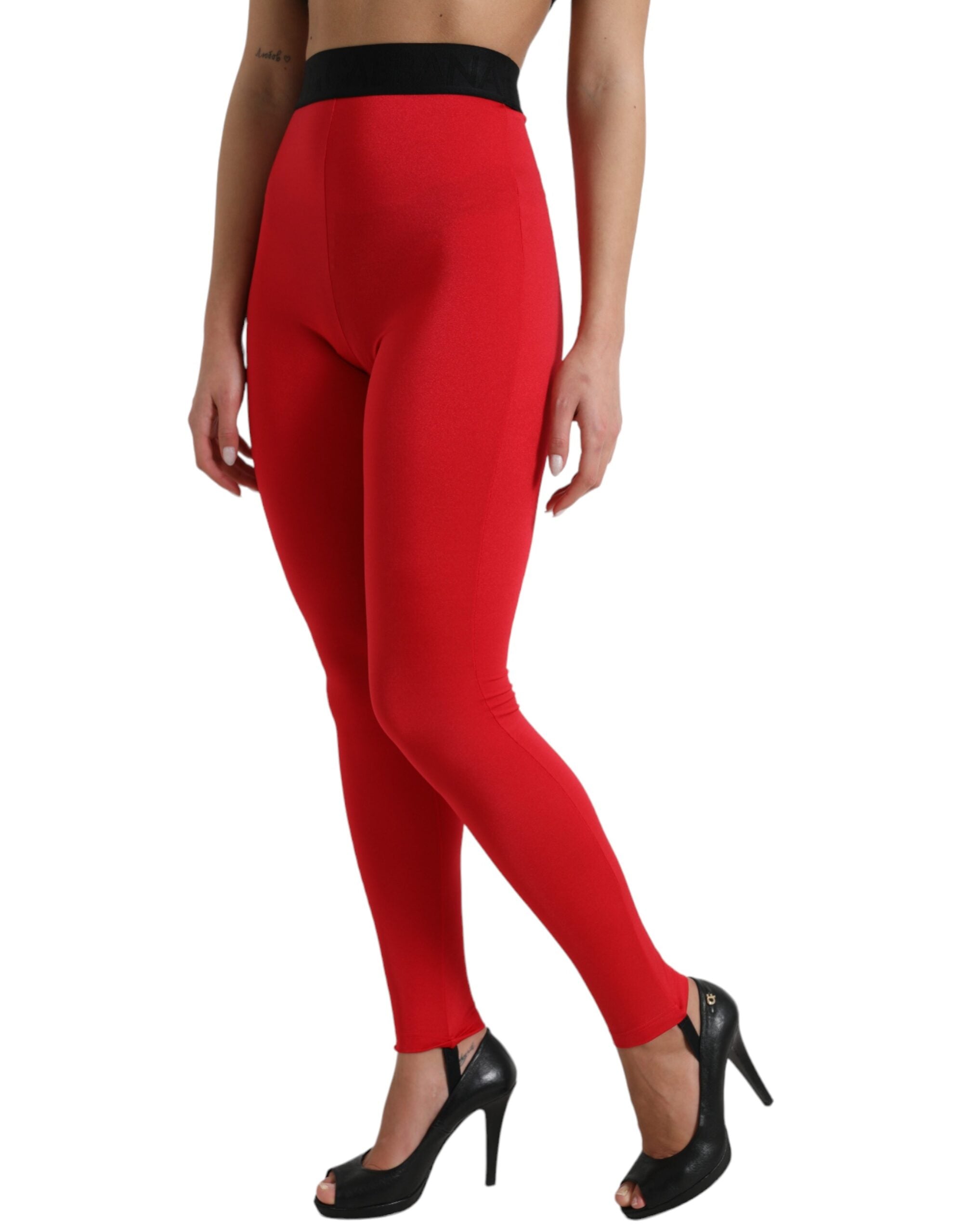 Dolce & Gabbana Red Nylon DG Logo Slim Leggings Pants -   -  Dolce & Gabbana.
