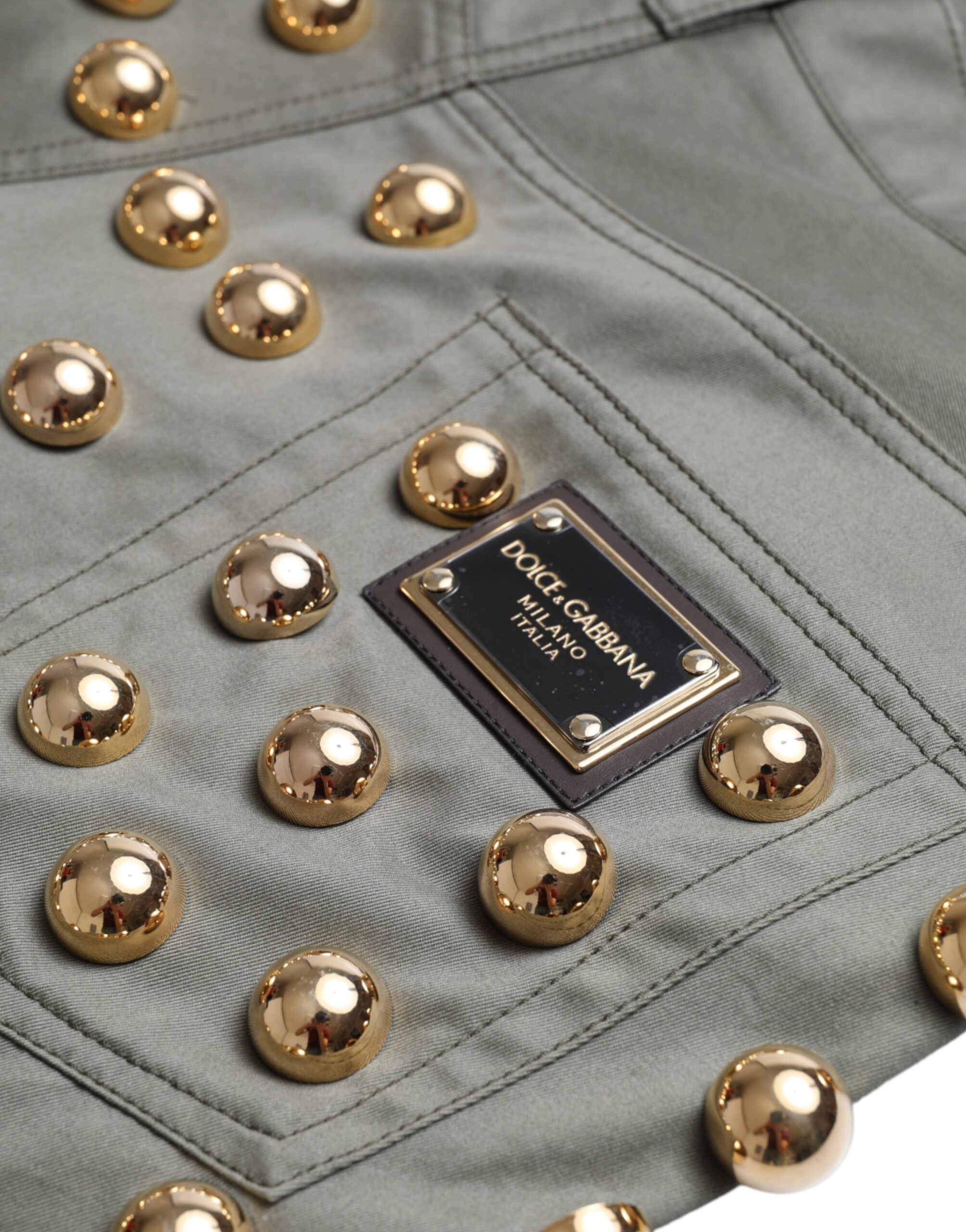 Dolce & Gabbana Green Embellished Cotton High Waist Hot Pants Shorts -   -  Dolce & Gabbana.