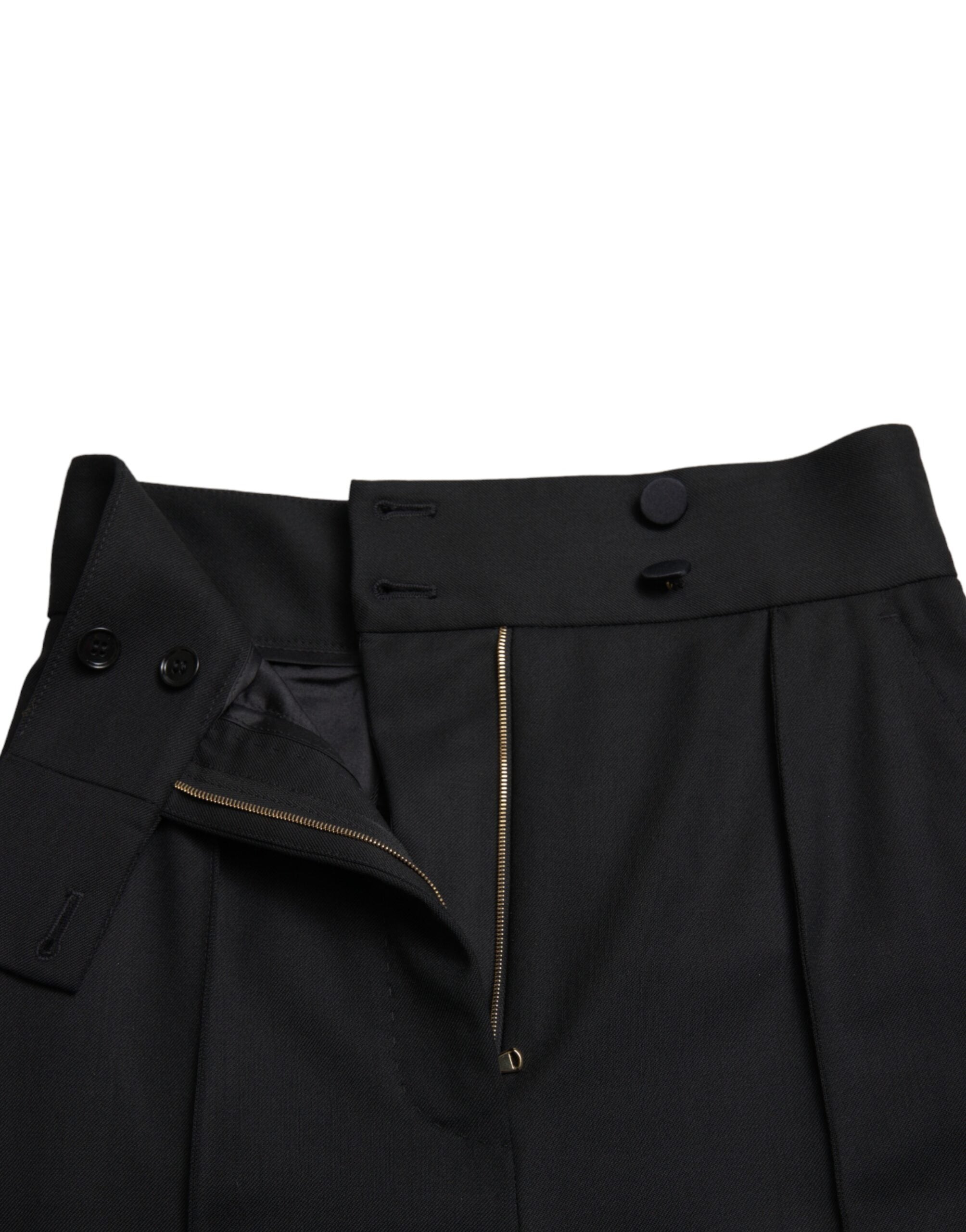 Dolce & Gabbana Black Wool High Waist Tapered Pants -   -  Dolce & Gabbana.