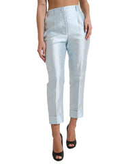 Dolce & Gabbana Sky Blue Silk High Waist Folded Hem Pants -   -  Dolce & Gabbana.