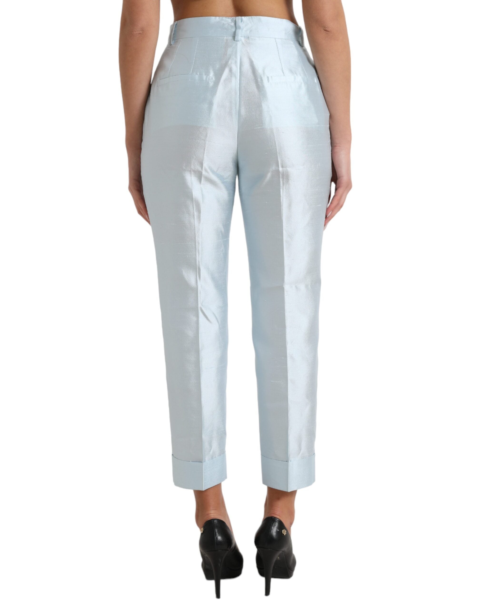 Dolce & Gabbana Sky Blue Silk High Waist Folded Hem Pants -   -  Dolce & Gabbana.