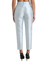 Dolce & Gabbana Sky Blue Silk High Waist Folded Hem Pants -   -  Dolce & Gabbana.