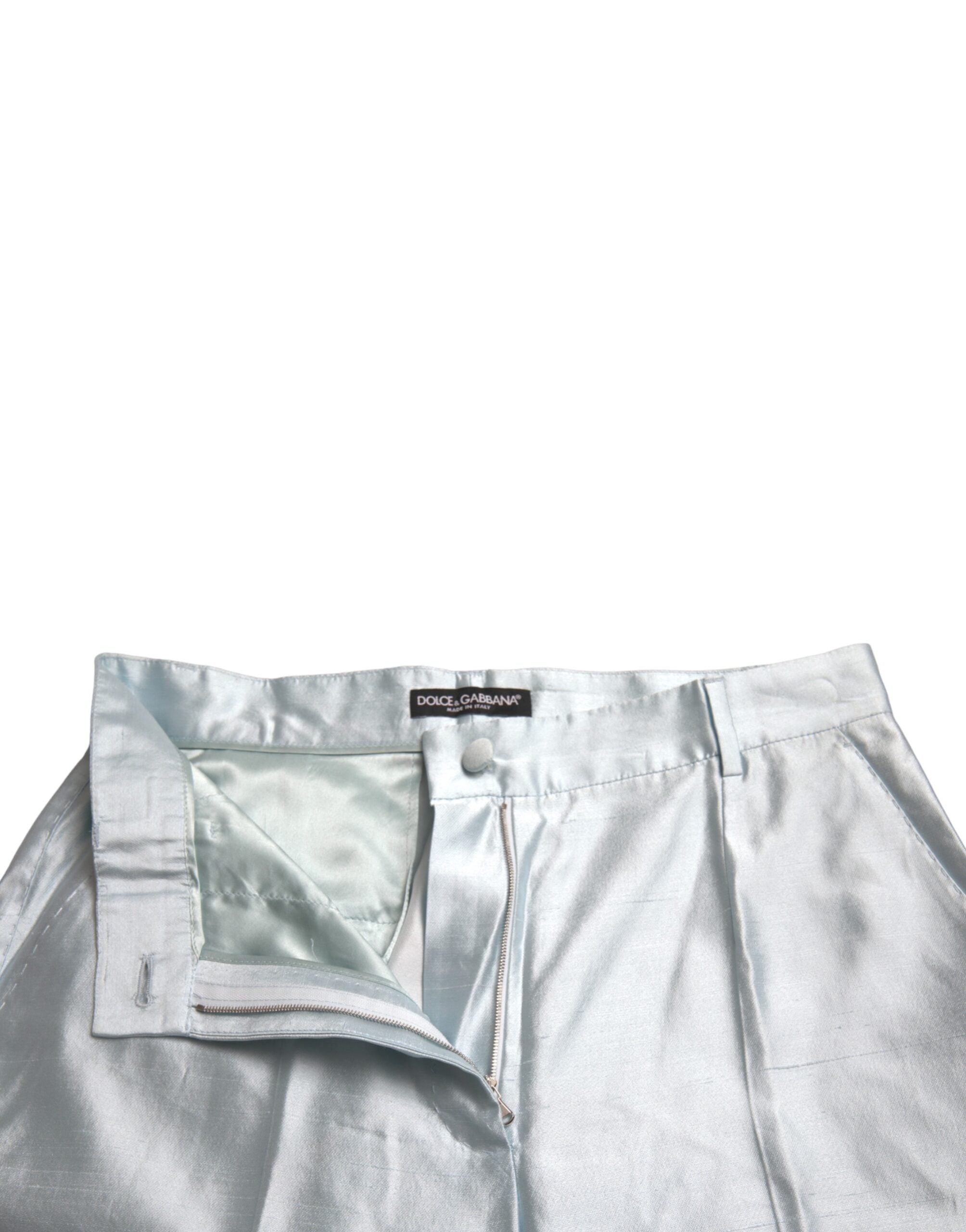 Dolce & Gabbana Sky Blue Silk High Waist Folded Hem Pants -   -  Dolce & Gabbana.
