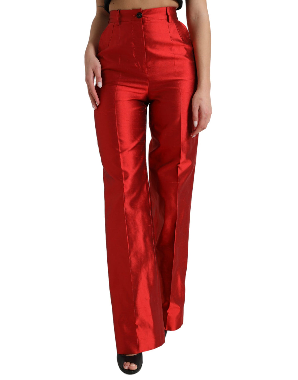 Dolce & Gabbana Red Satin Silk High Waist Wide Leg Pants -   -  Dolce & Gabbana.