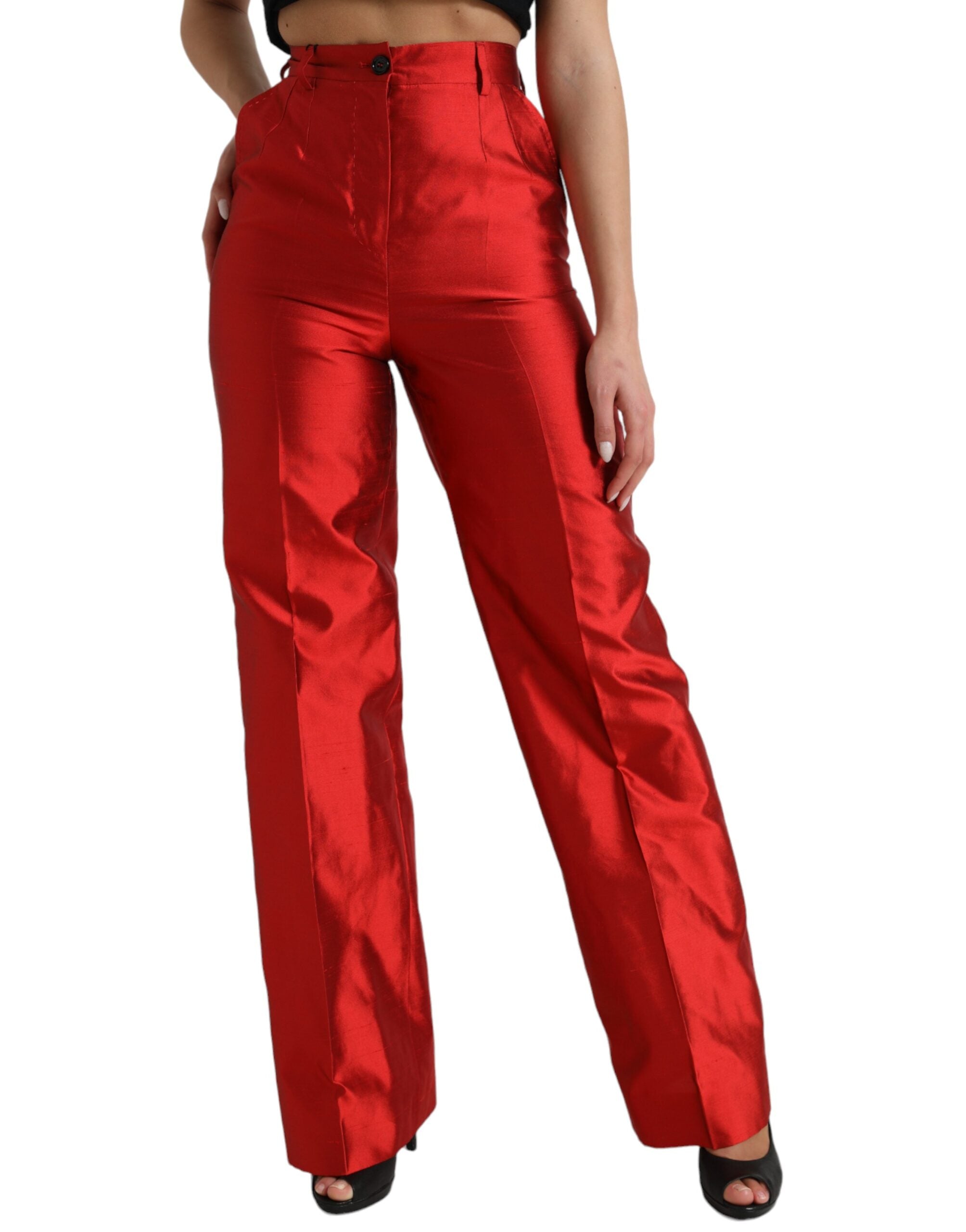 Dolce & Gabbana Red Satin Silk High Waist Wide Leg Pants -   -  Dolce & Gabbana.