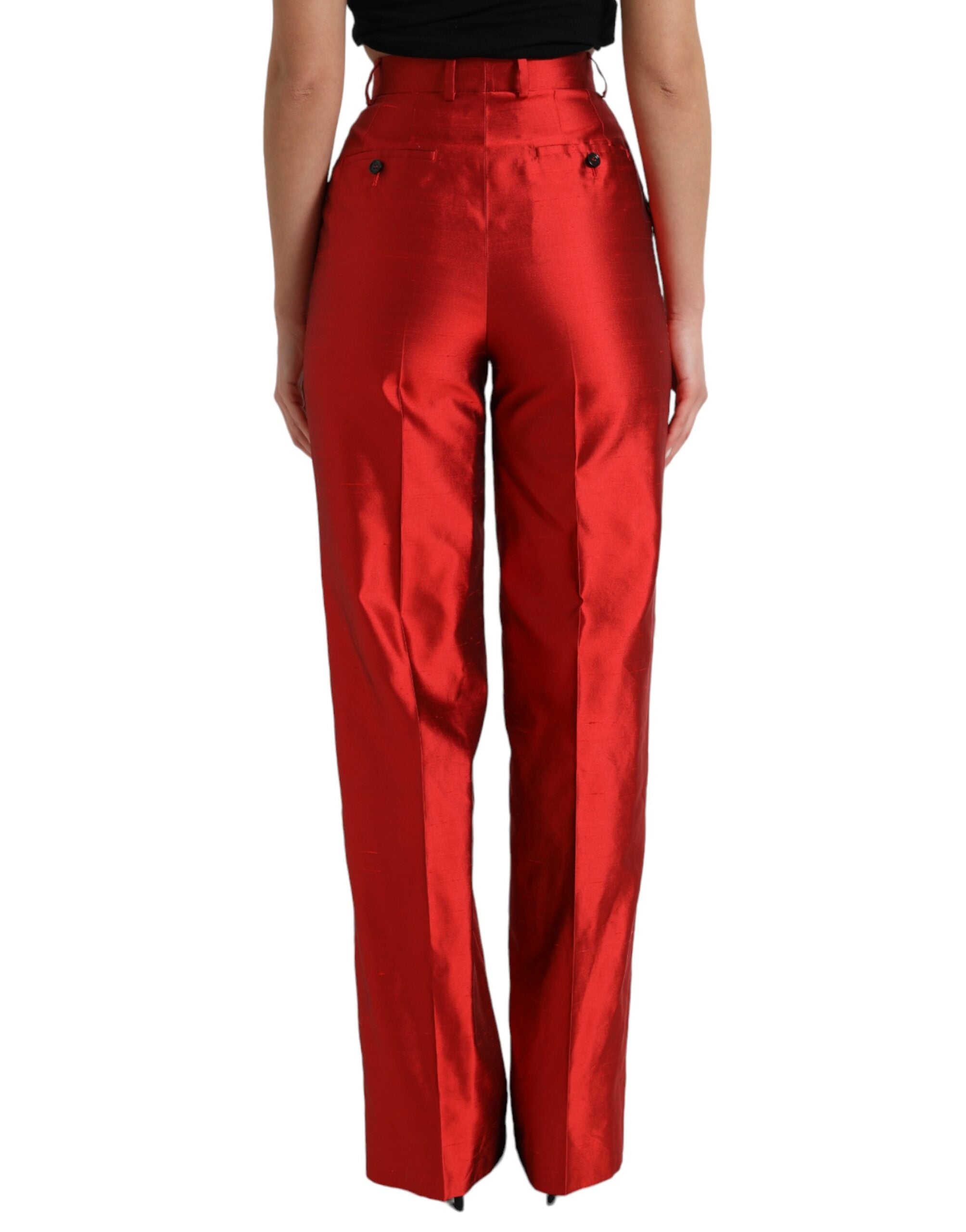 Dolce & Gabbana Red Satin Silk High Waist Wide Leg Pants -   -  Dolce & Gabbana.