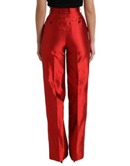 Dolce & Gabbana Red Satin Silk High Waist Wide Leg Pants -   -  Dolce & Gabbana.