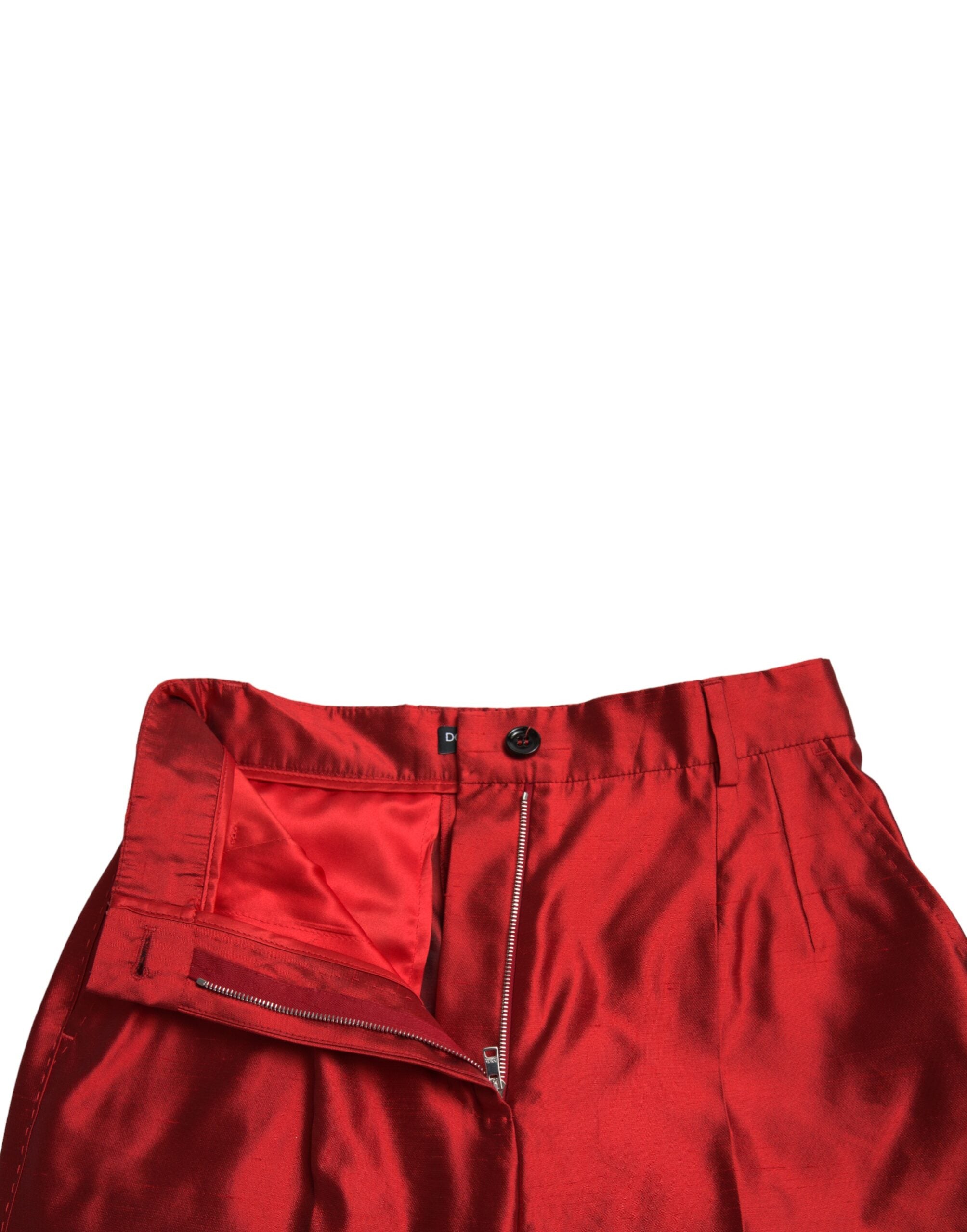 Dolce & Gabbana Red Satin Silk High Waist Wide Leg Pants -   -  Dolce & Gabbana.