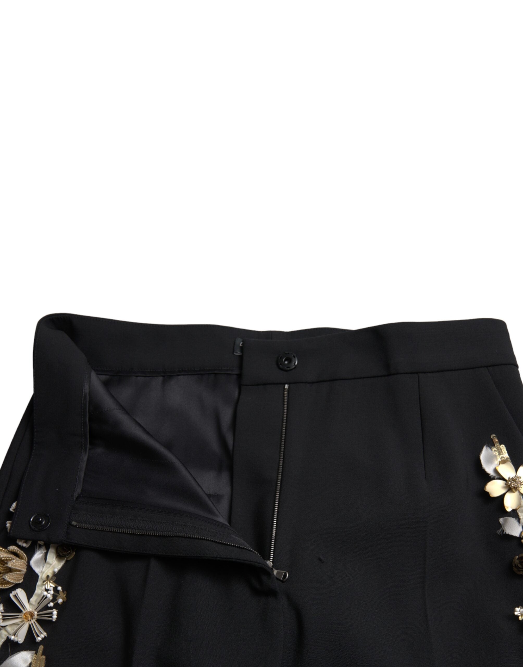 Dolce & Gabbana Black Floral Applique High Waist Tapered Pants -   -  Dolce & Gabbana.