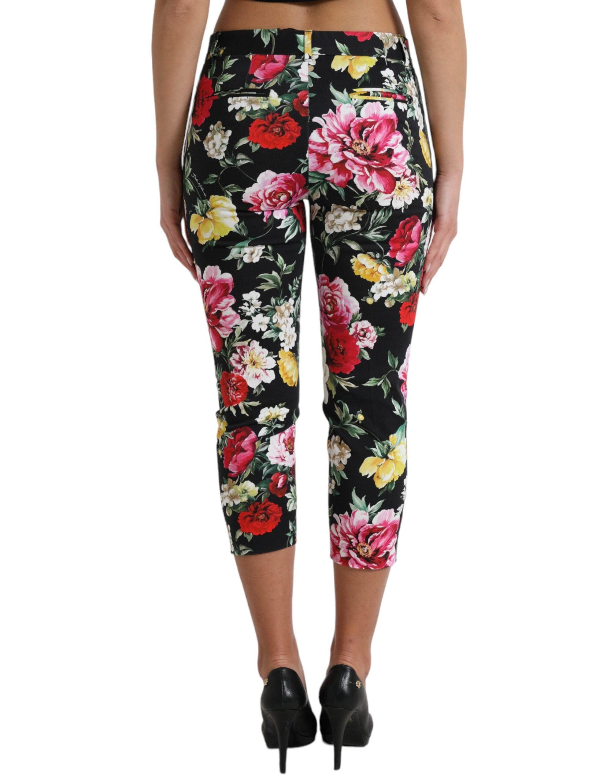 Dolce & Gabbana Black Floral Print Mid Waist Cropped Pants -   -  Dolce & Gabbana.