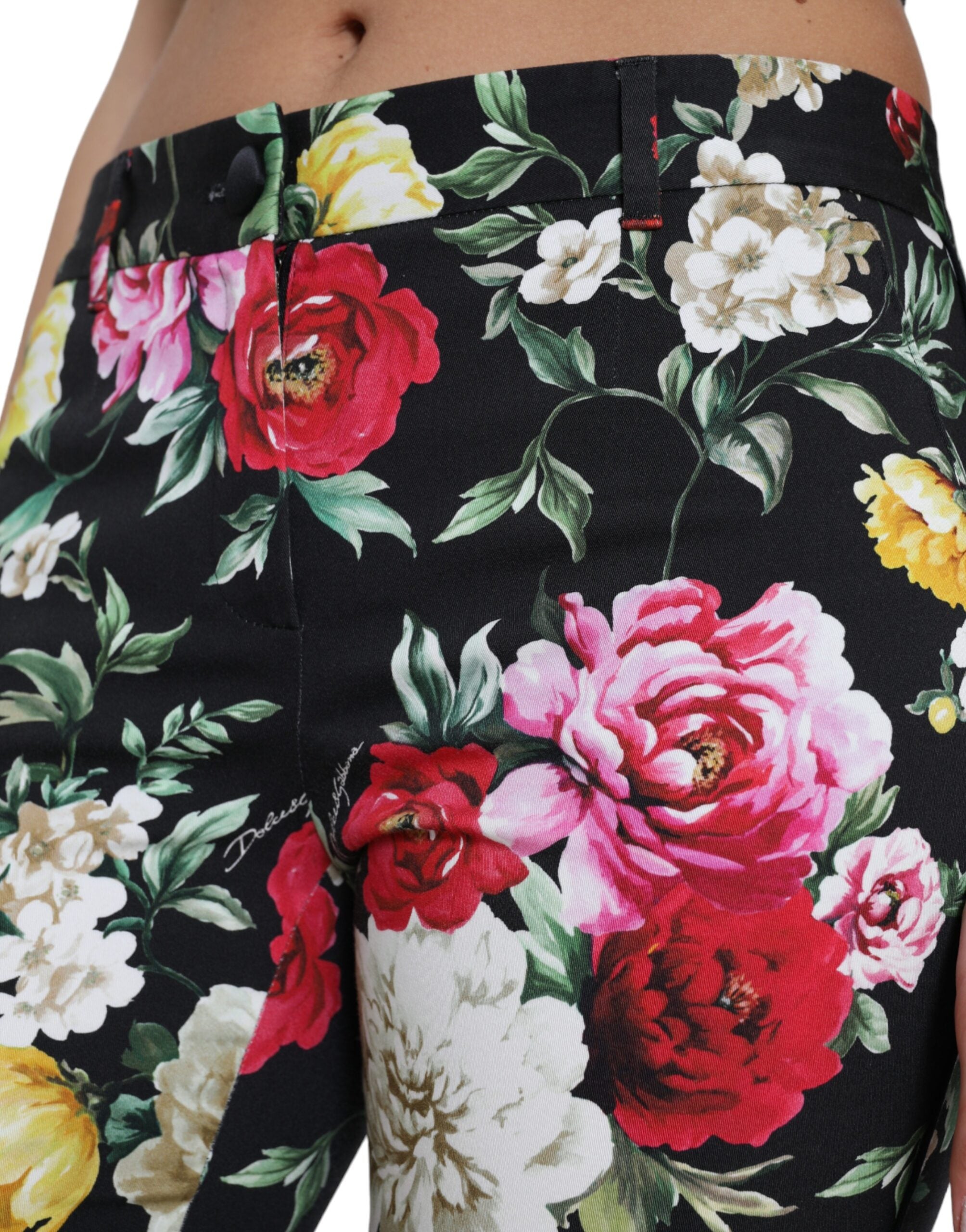 Dolce & Gabbana Black Floral Print Mid Waist Cropped Pants -   -  Dolce & Gabbana.
